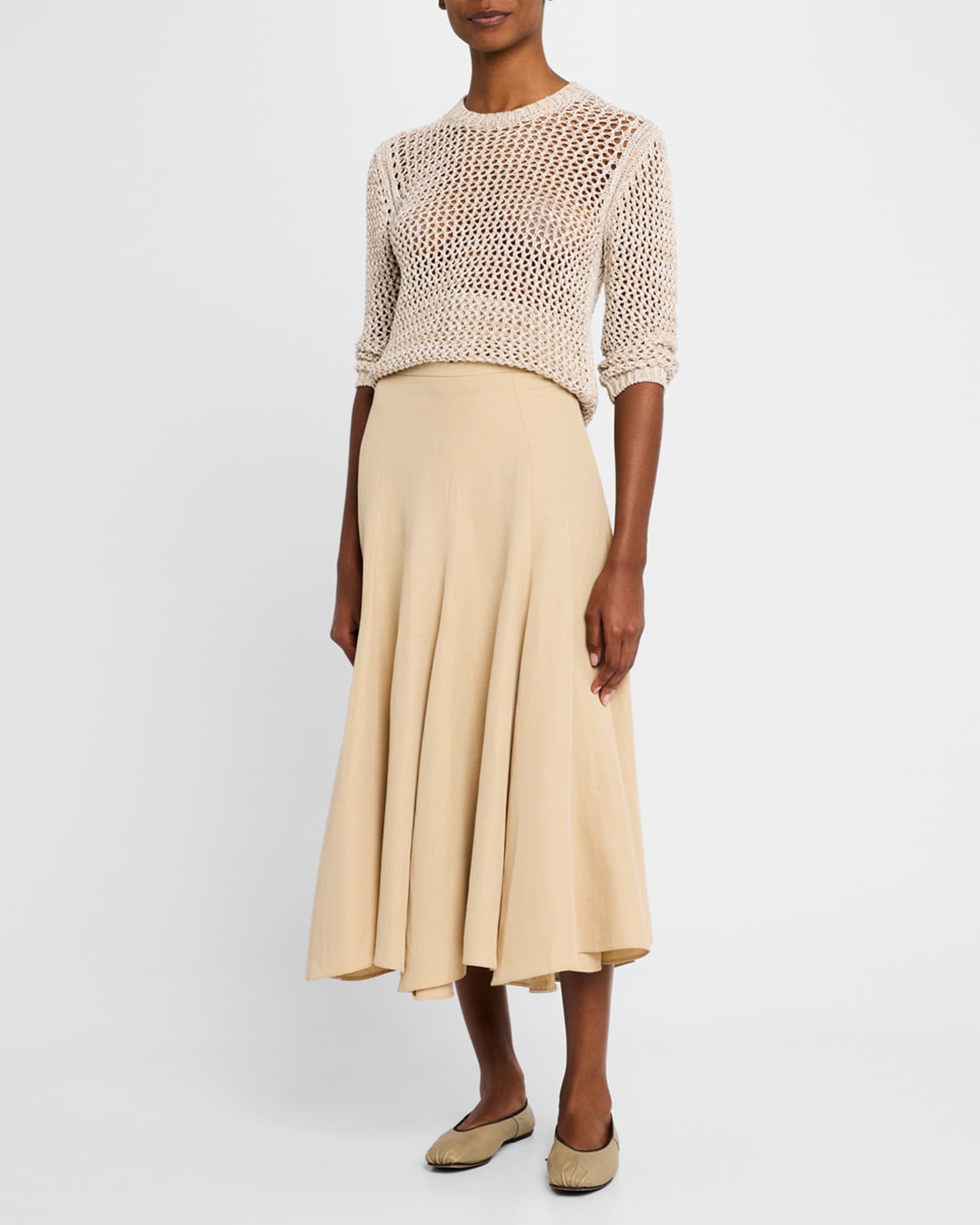 Flared Viscose-Linen Midi Skirt 1