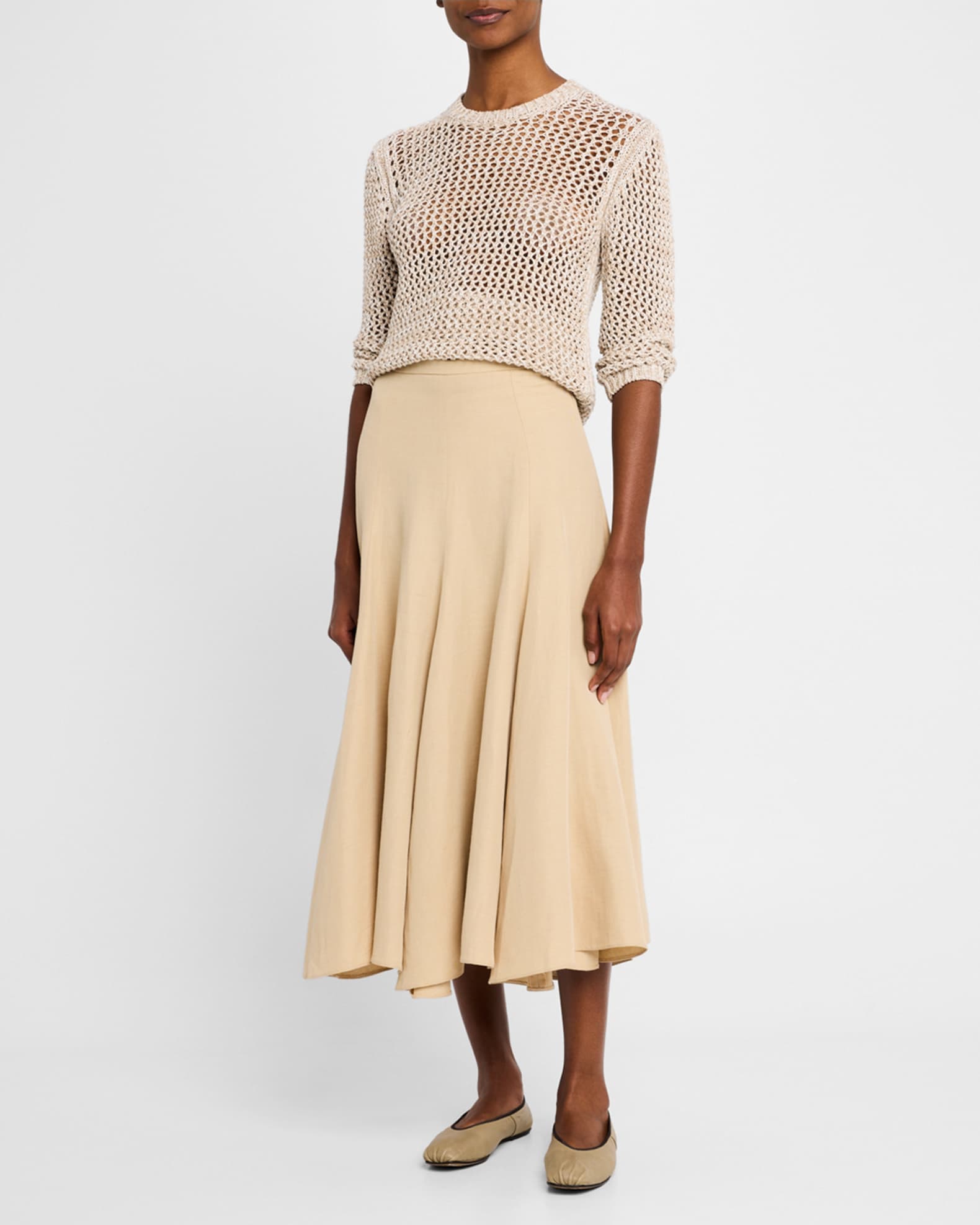 Crewneck Cotton Mesh Knit Sweater 1