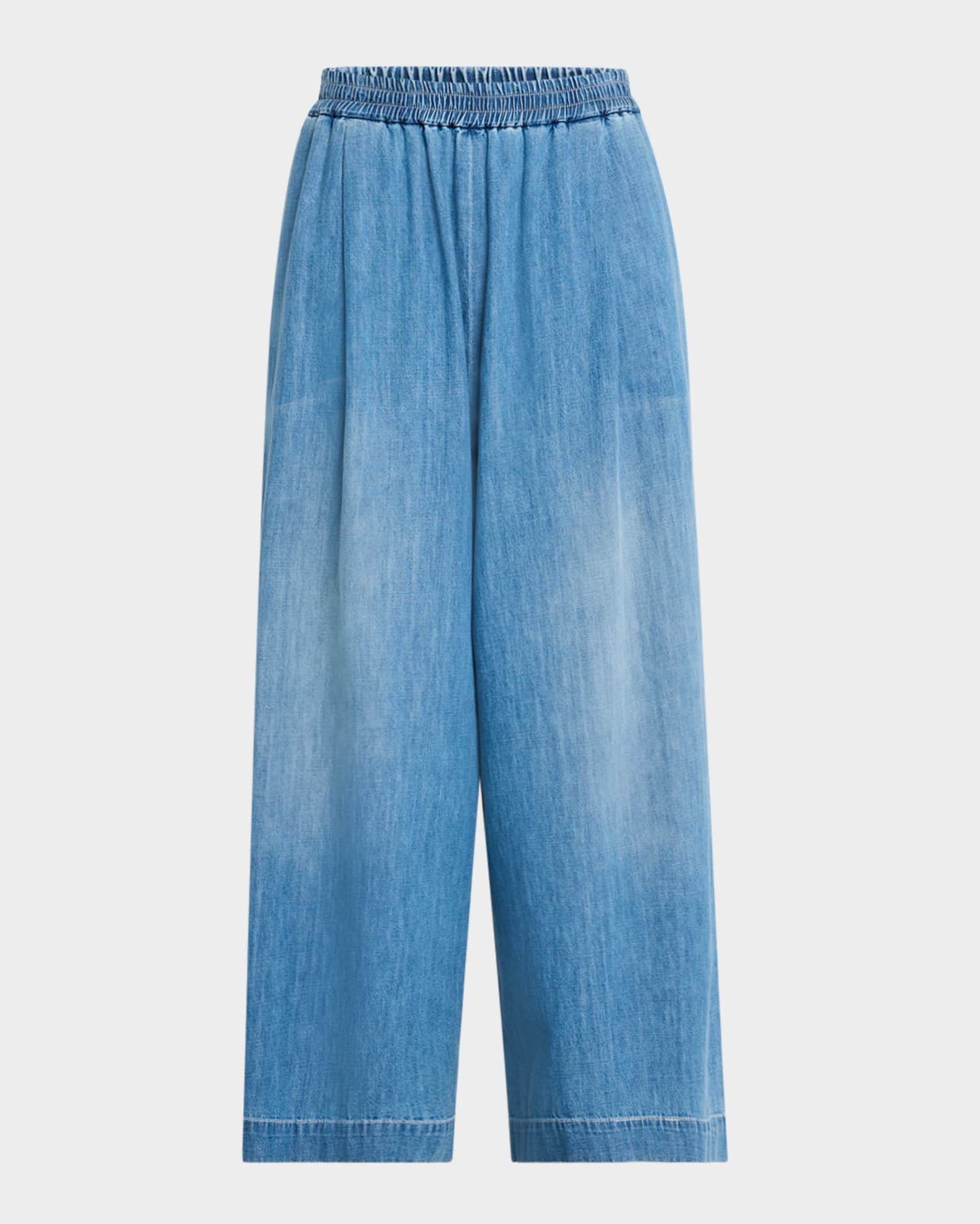 Pleated Wide-Leg Cotton Chambray Trousers 0