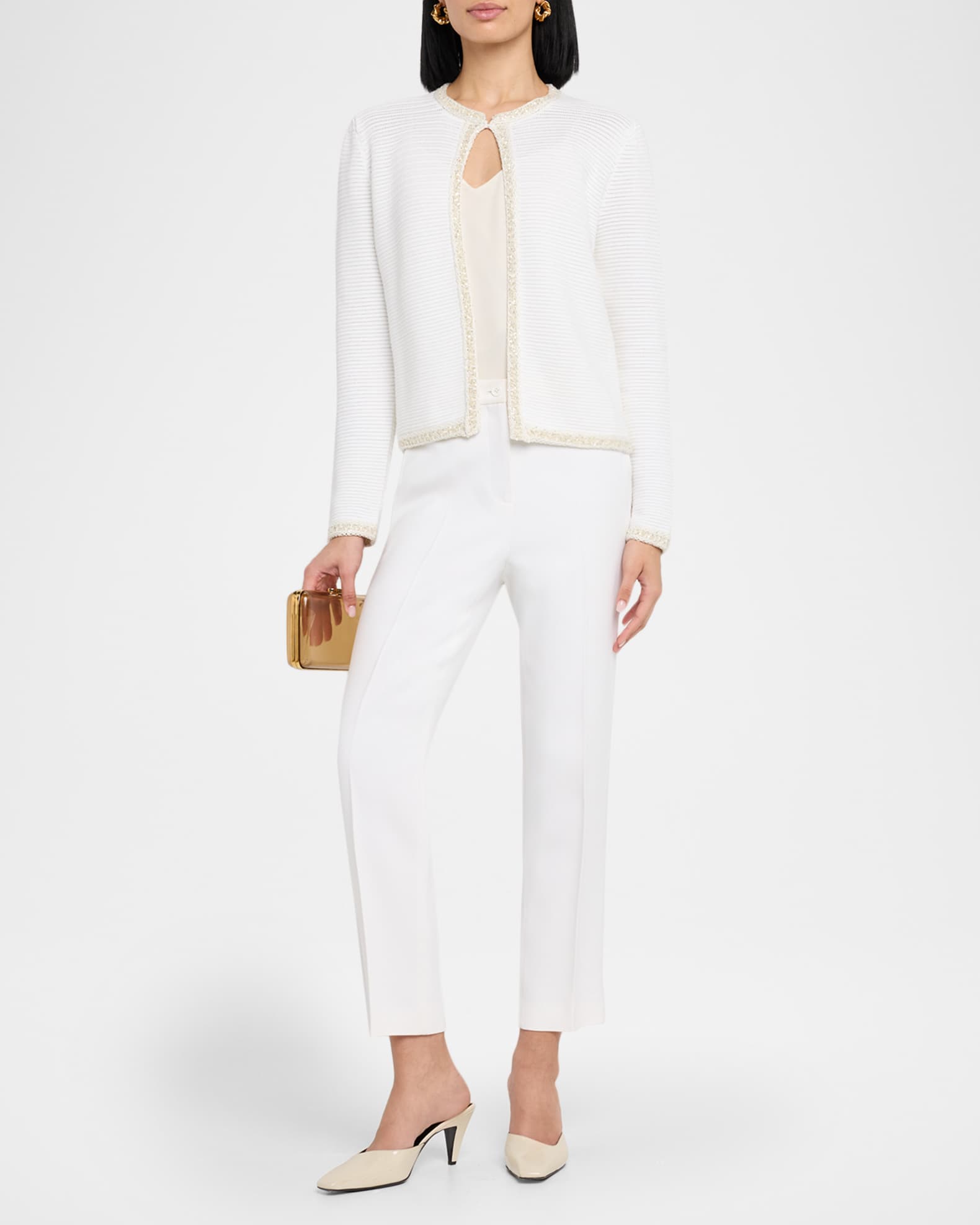 Sequin-Trim Pointelle Knit Cardigan 1