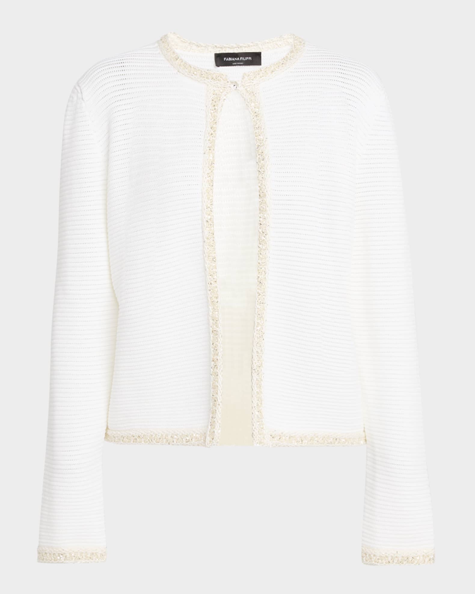 Sequin-Trim Pointelle Knit Cardigan 0
