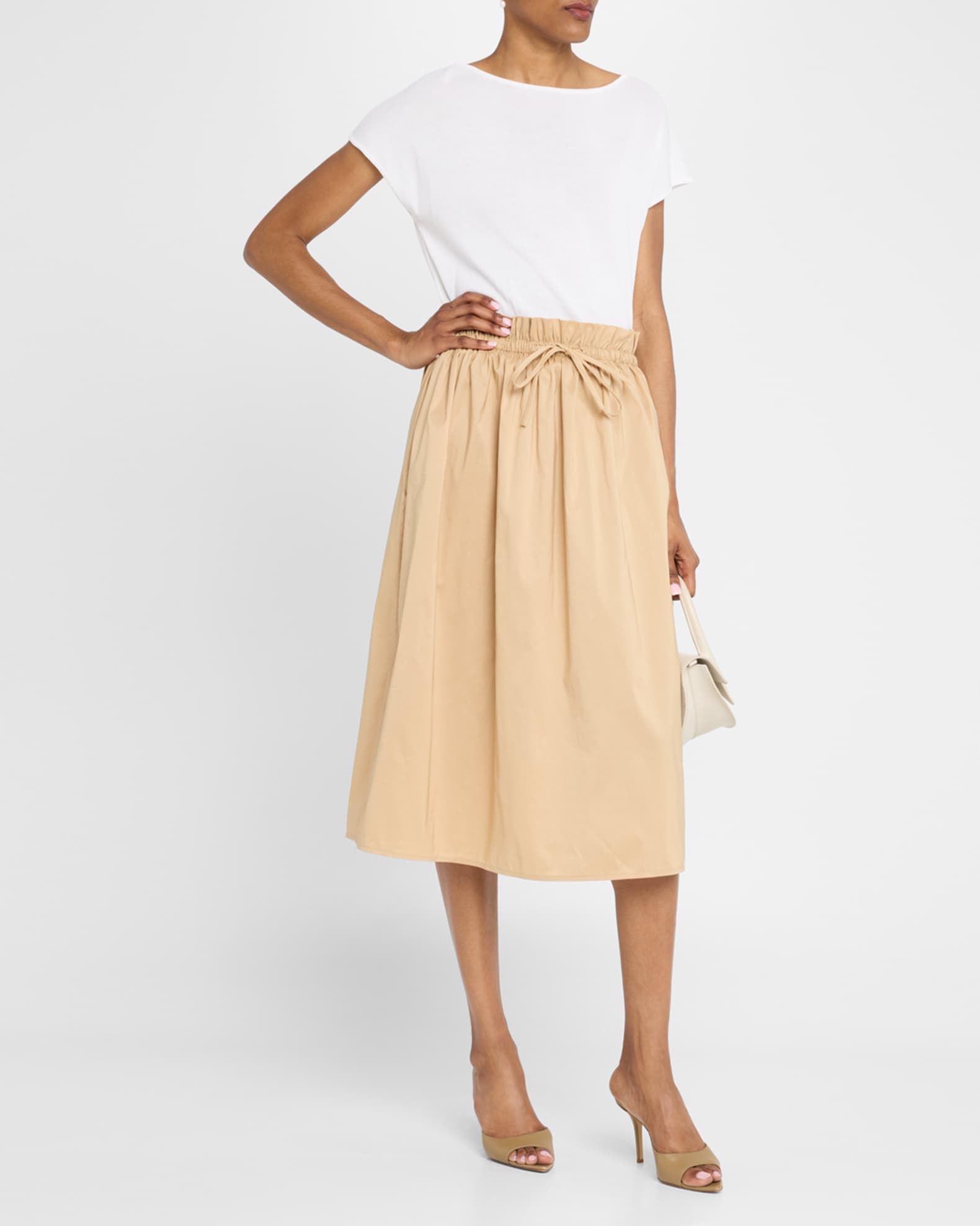Boat-Neck Cotton Mixed Media Midi Dress 1