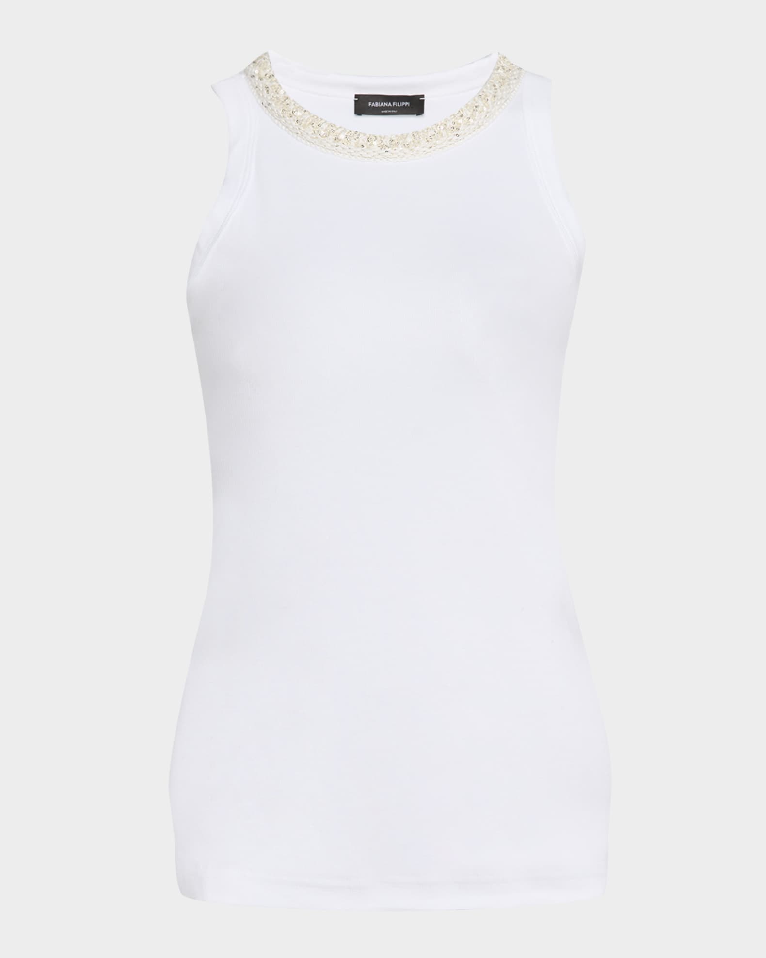Crewneck Sequin-Trim Rib Knit Jersey Tank 0