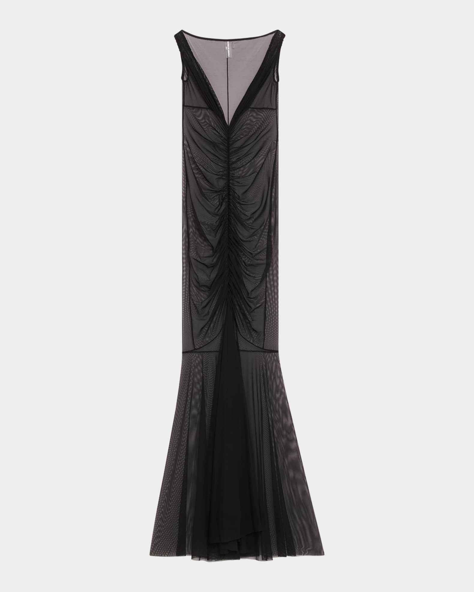 Tara Shirred-Front Fishtail Gown 0