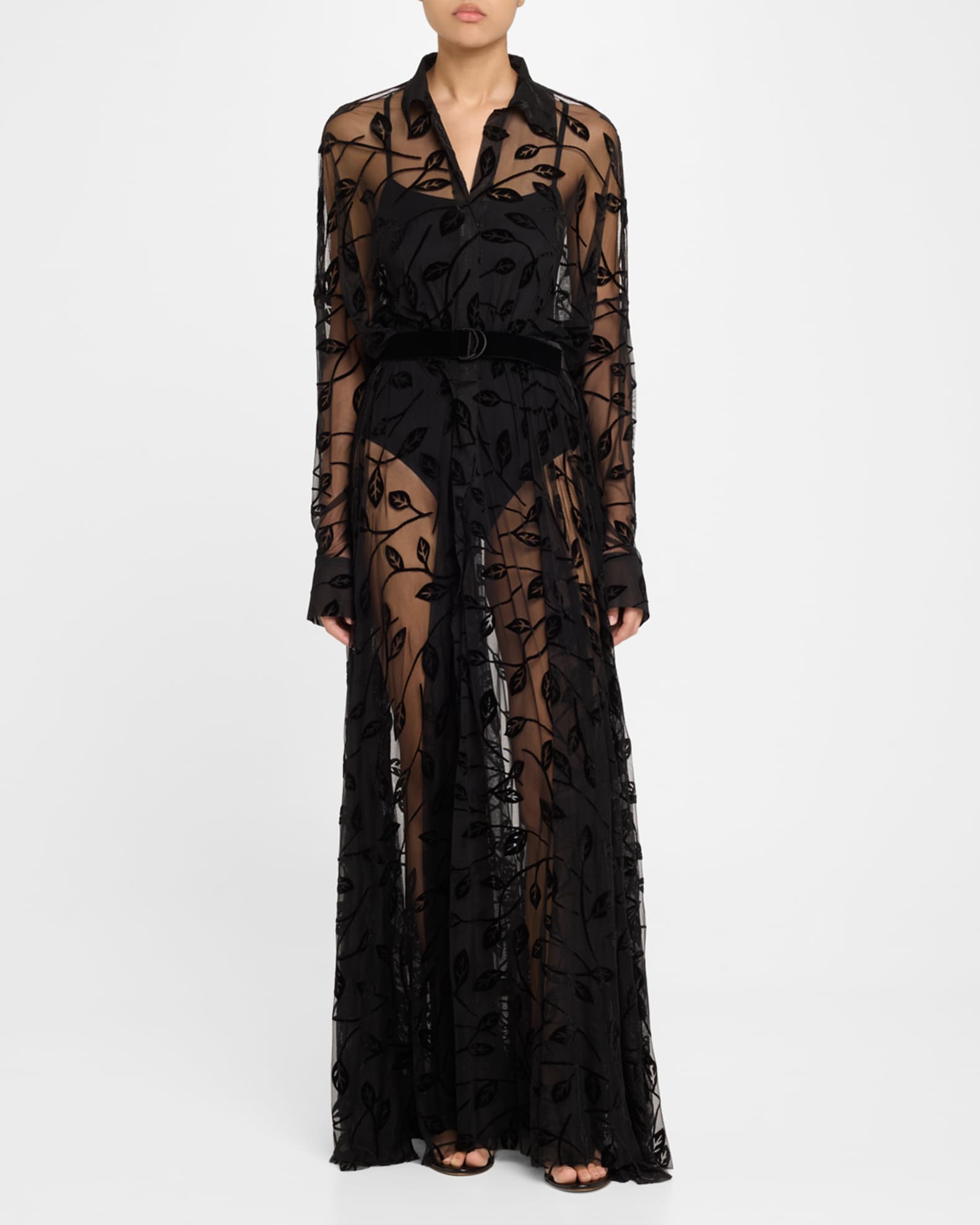 Leaf Burnout Velvet Super Oversized Boyfriend Shirt Flared Gown 1