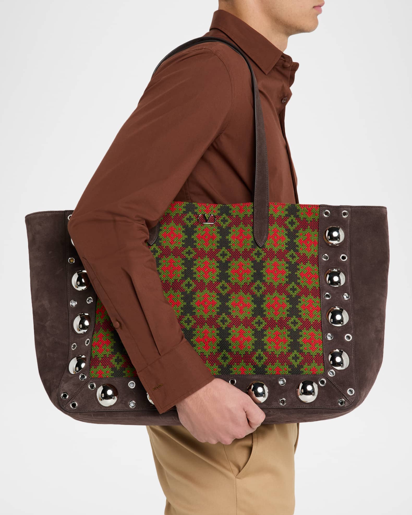 Valentino Garavani Men's Large Suede and Canvas Tote Bag | Neiman