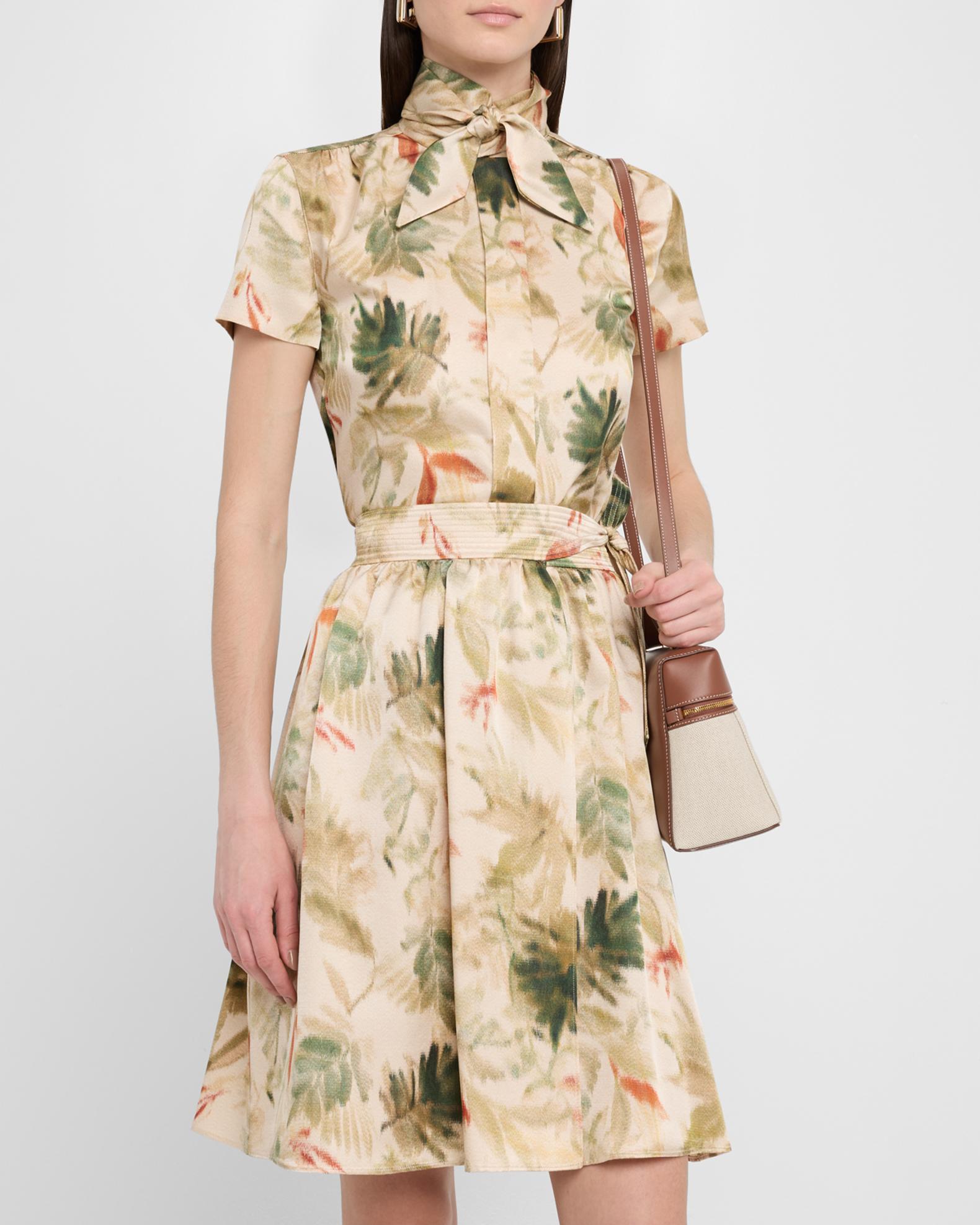 Loro Piana Febe Botanical Self-Tie Blouse | Neiman Marcus