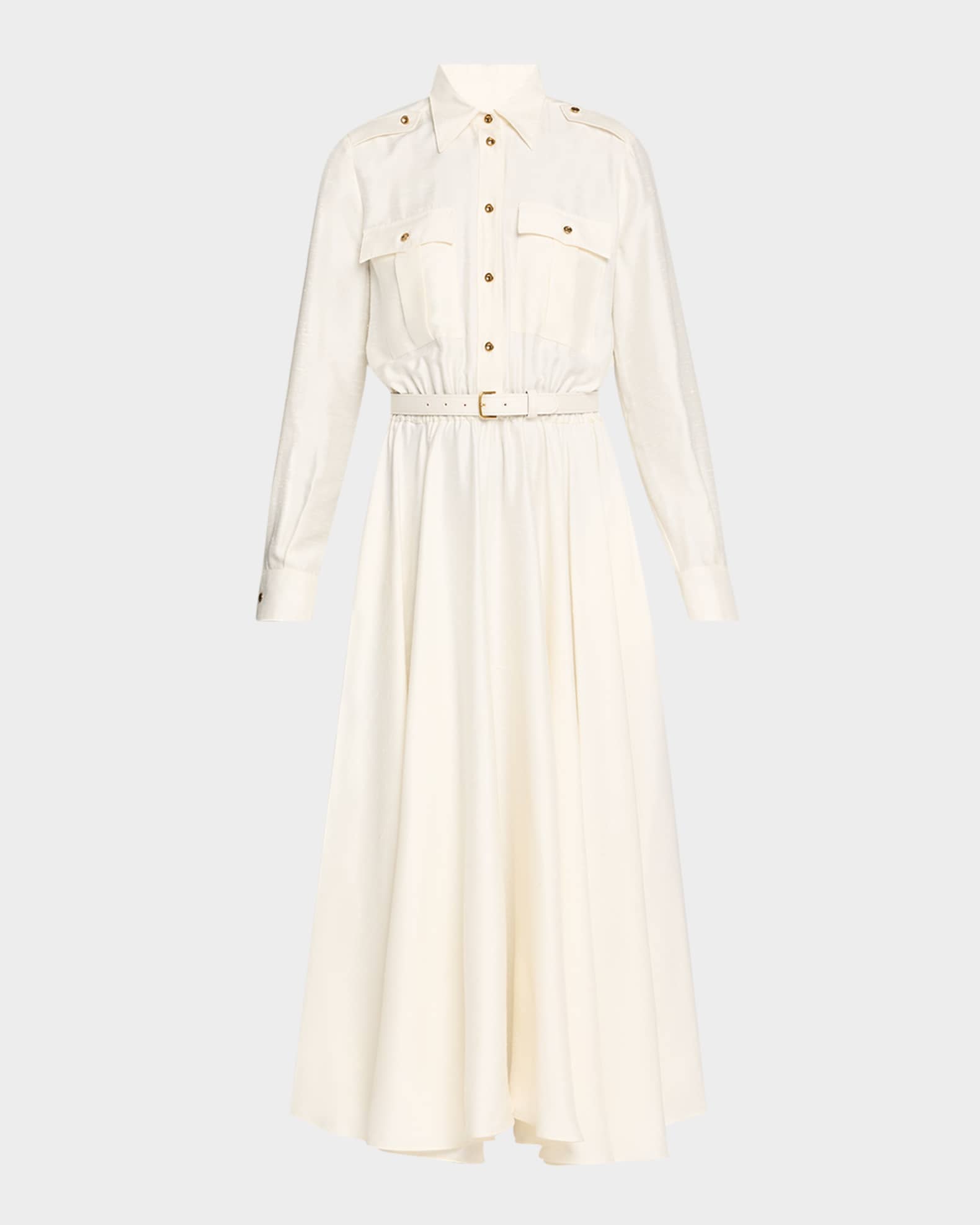 Lela Shantung Nep Midi Shirtdress With Belt 0