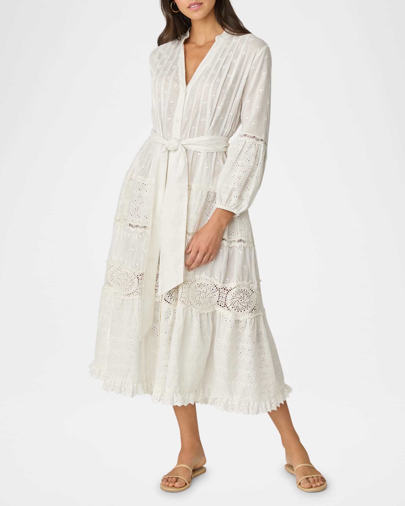 Shoshanna Milos Embroidered Midi Dress Optic White