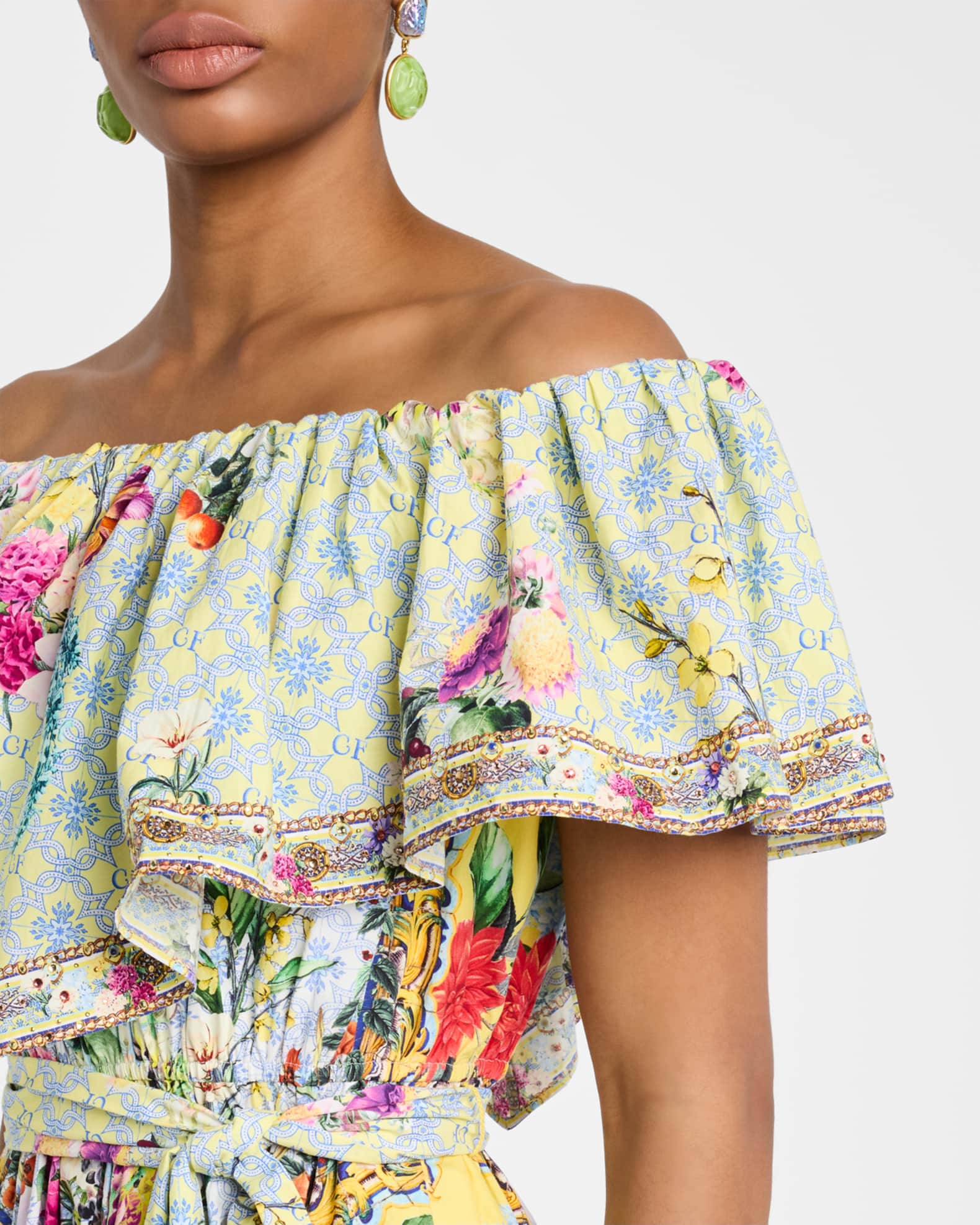 Camilla Flor Fantastica Shoulder Frill Dress | Neiman Marcus
