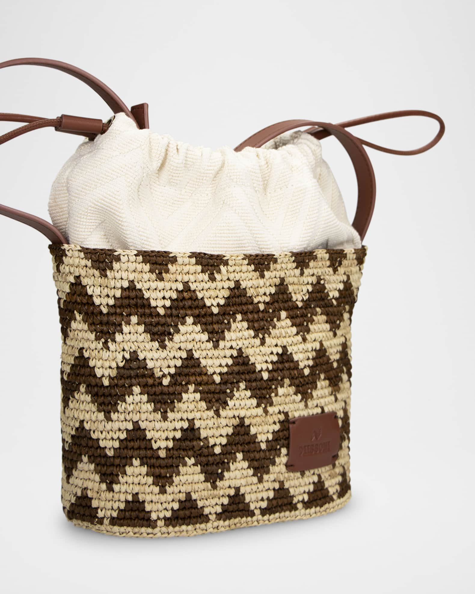 Small Chevron Raffia Bucket Bag 1