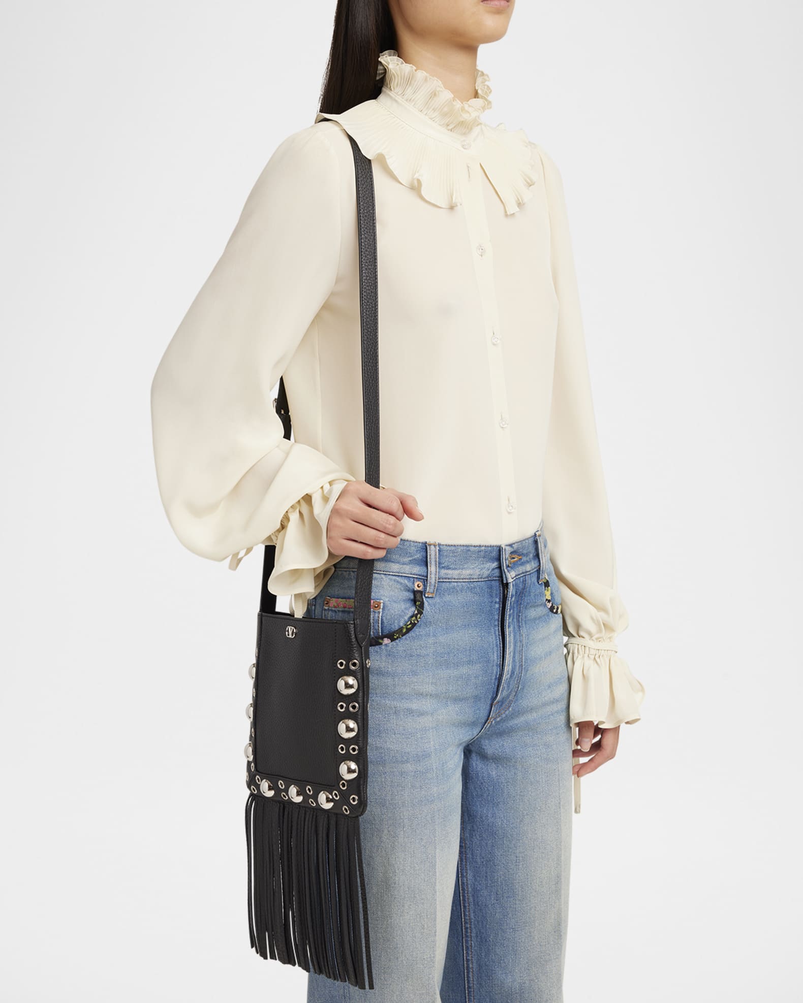 Nellcote Small Fringe Studded Leather Crossbody Bag 1