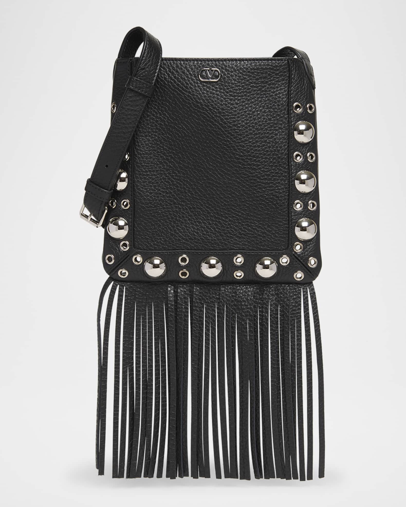 Nellcote Small Fringe Studded Leather Crossbody Bag 0