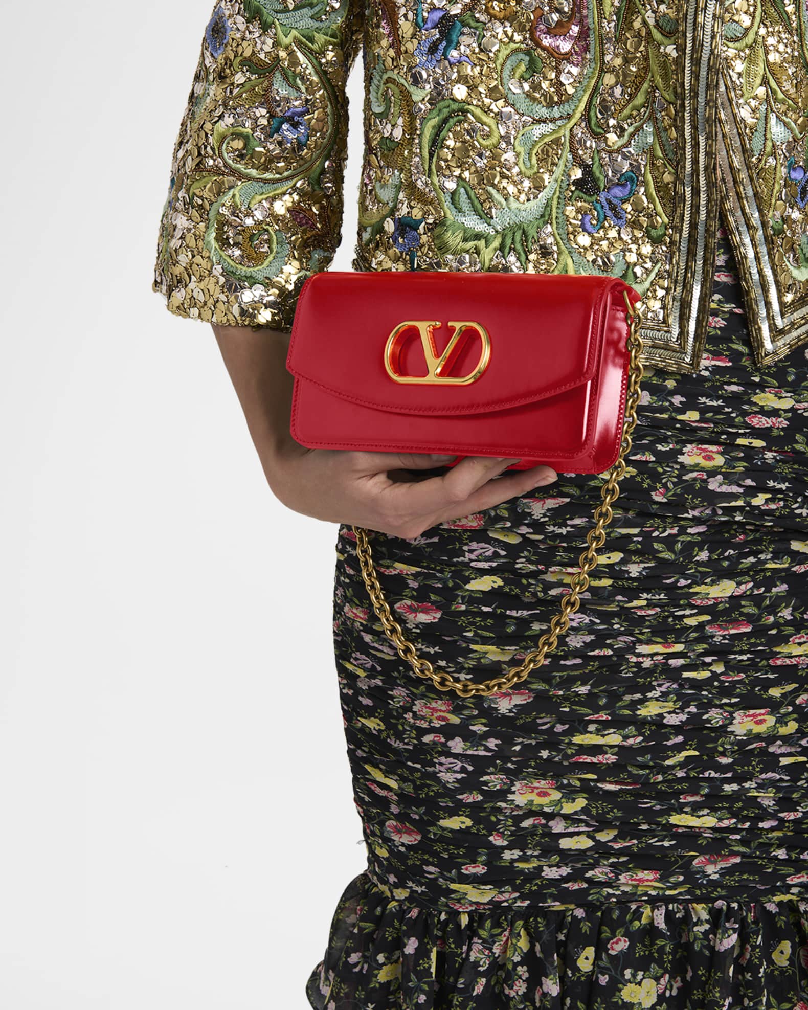 Vain Small VLOGO Leather Clutch Bag | Neiman Marcus