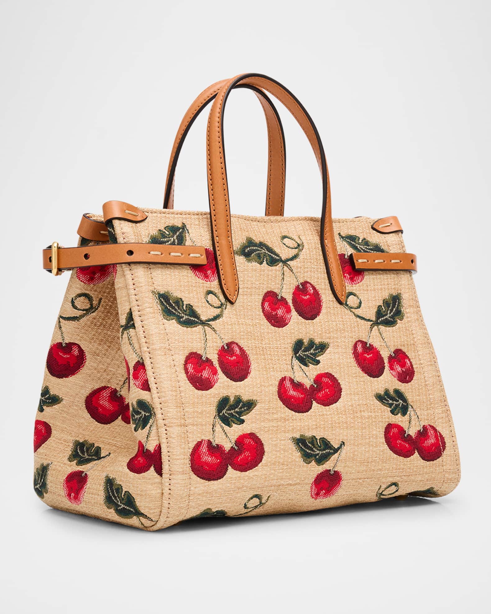 Valentino Garavani Antibes Small Raffia Cherry Jacquard Tote