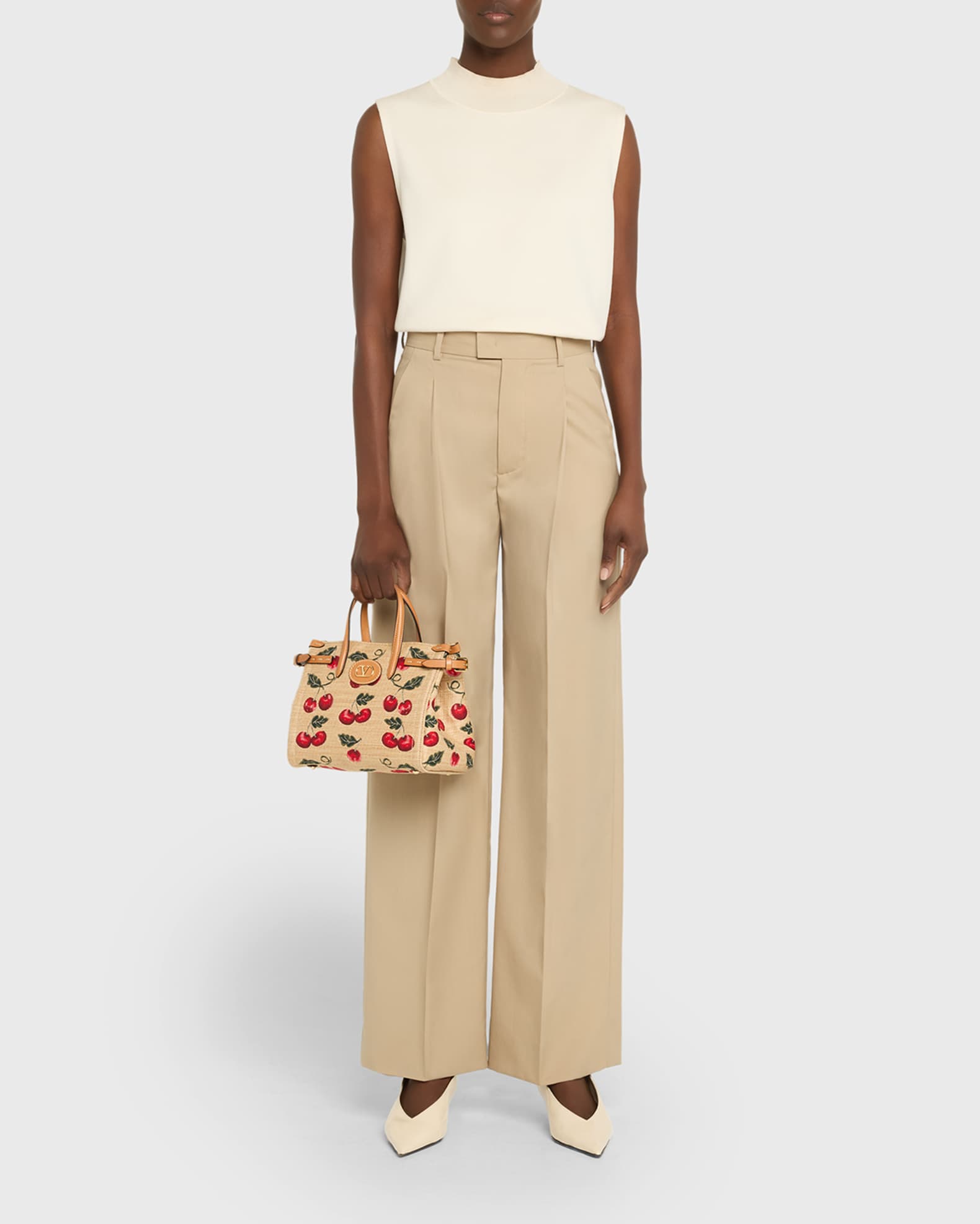 Valentino Garavani Antibes Small Raffia Cherry Jacquard Tote