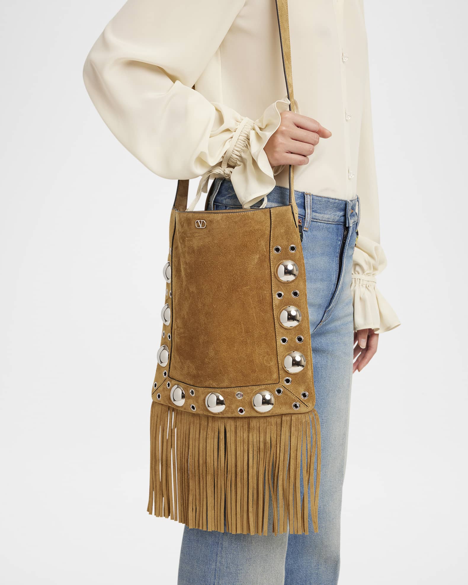 Nellcote Fringe Studded Suede Crossbody Bag 1
