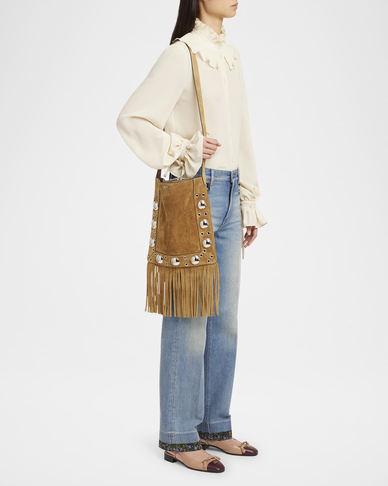 Valentino Garavani Nellcote Fringe Studded Suede Crossbody