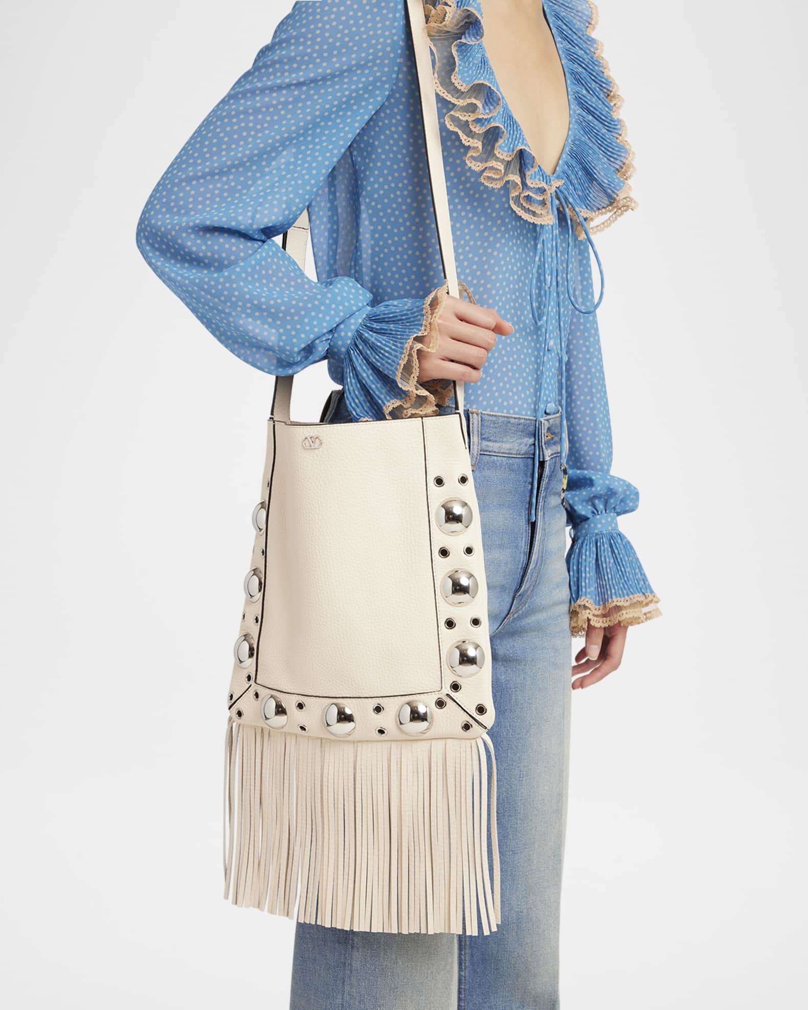 Nellcote Fringe Studded Leather Crossbody Bag 1