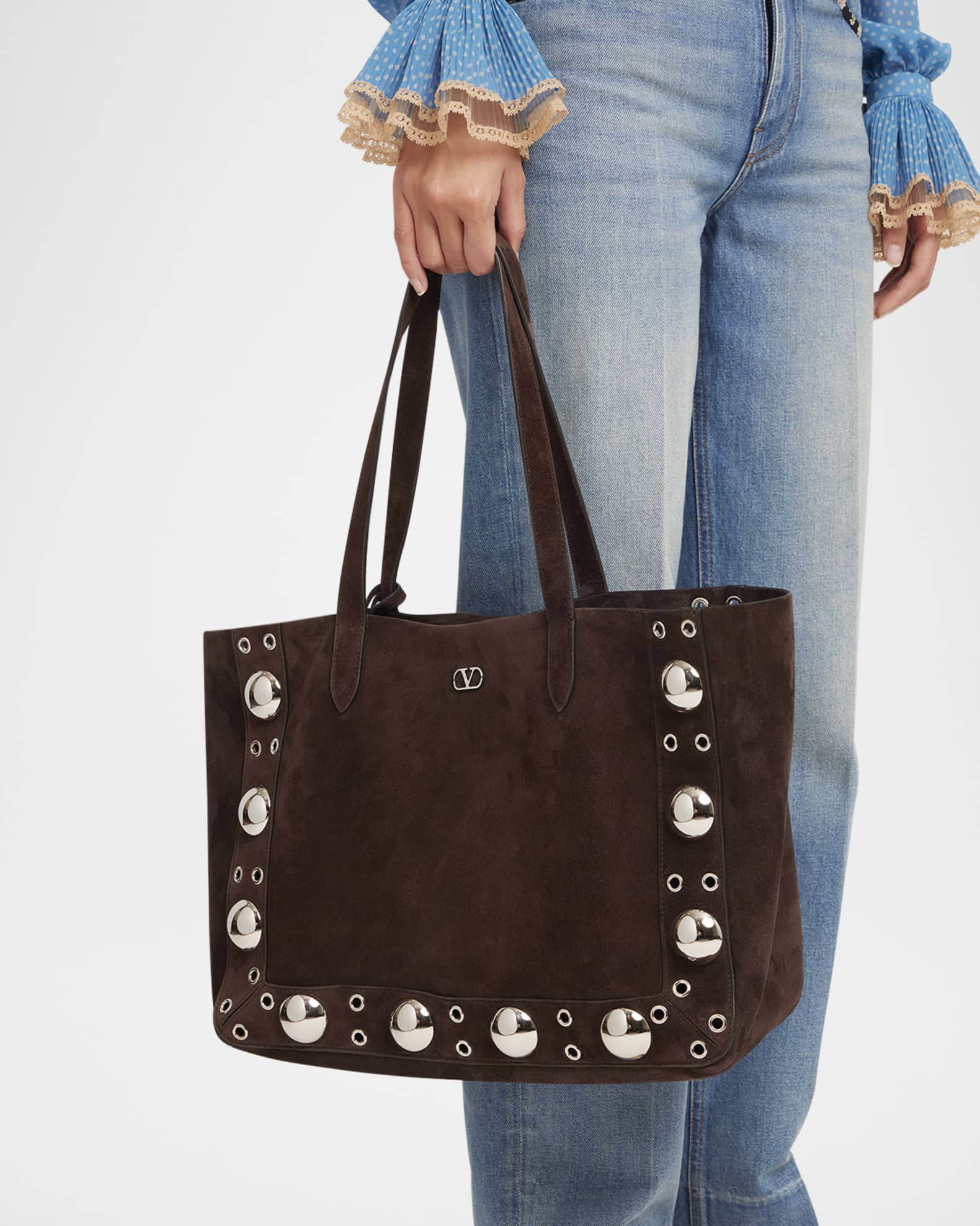 Valentino Garavani Nellcote Studded Suede Tote Bag | Neiman