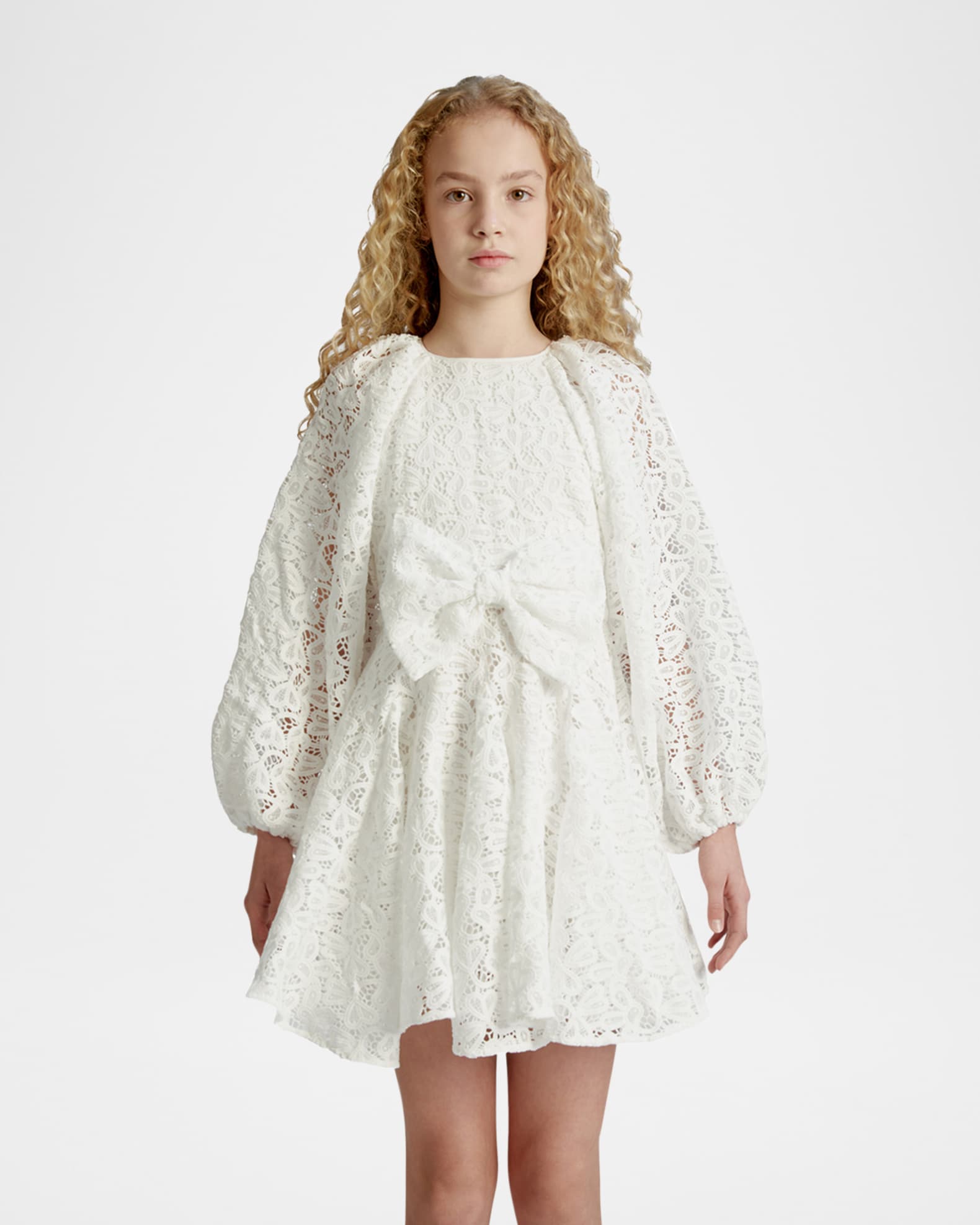 Girl's Sonny Bow-Front Lace Dress, Size 4-14 1