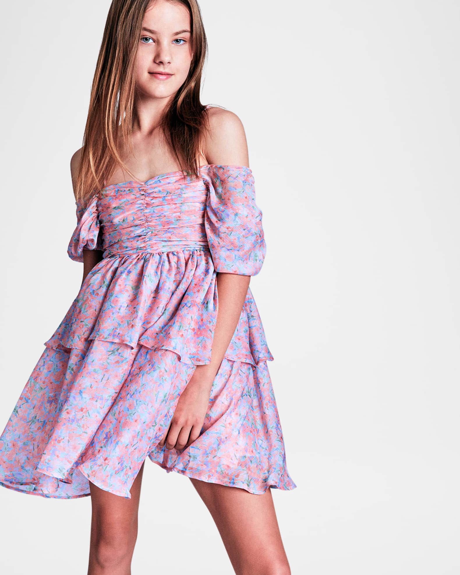 Girl's Anya Tiered Floral-Print Mini Dress, Size 7-14 1