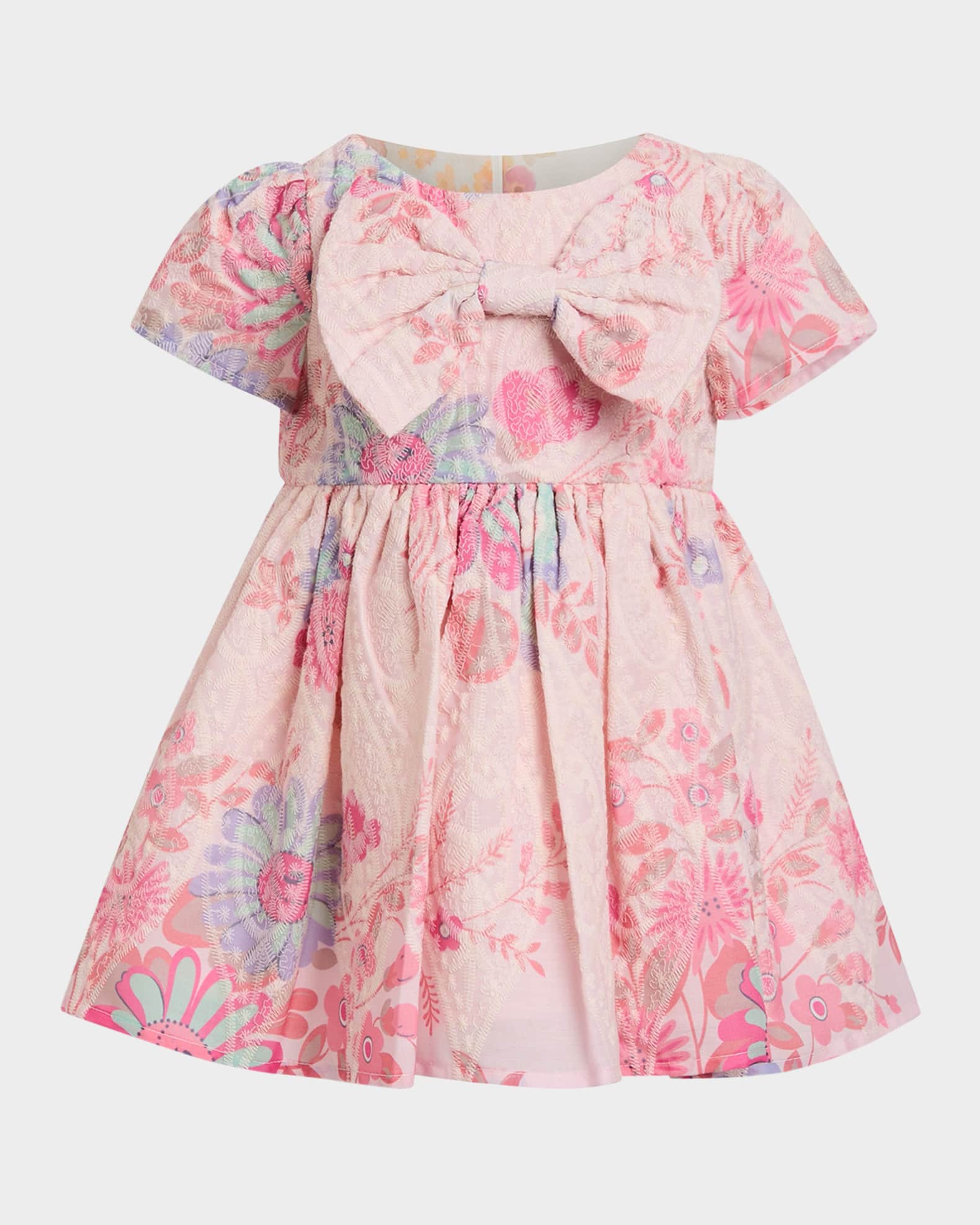 Girl's Alice Floral-Print Bow Dress, Size 6M-3 0