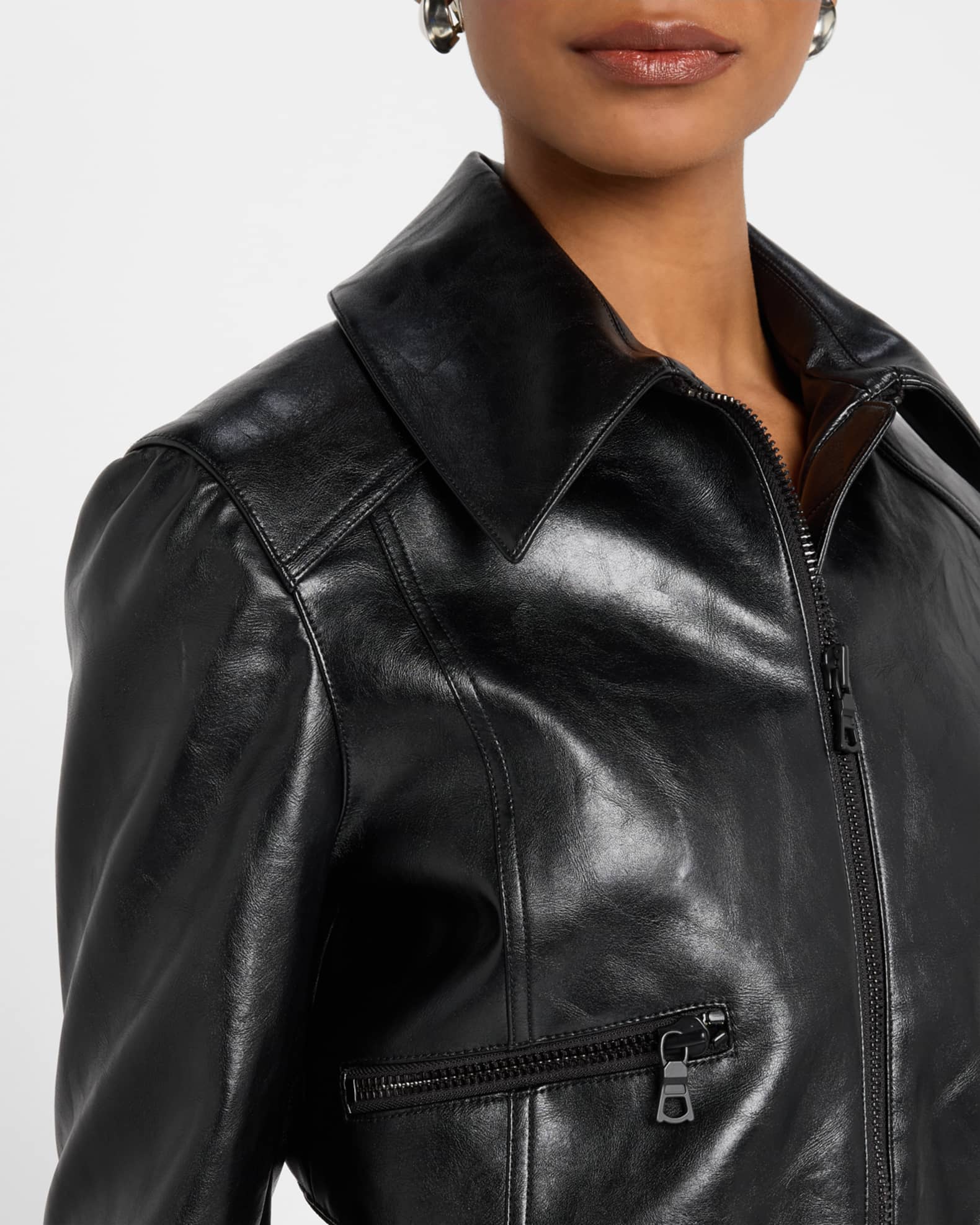 Alice + Olivia Hyde Cropped Vegan Leather Jacket | Neiman Marcus