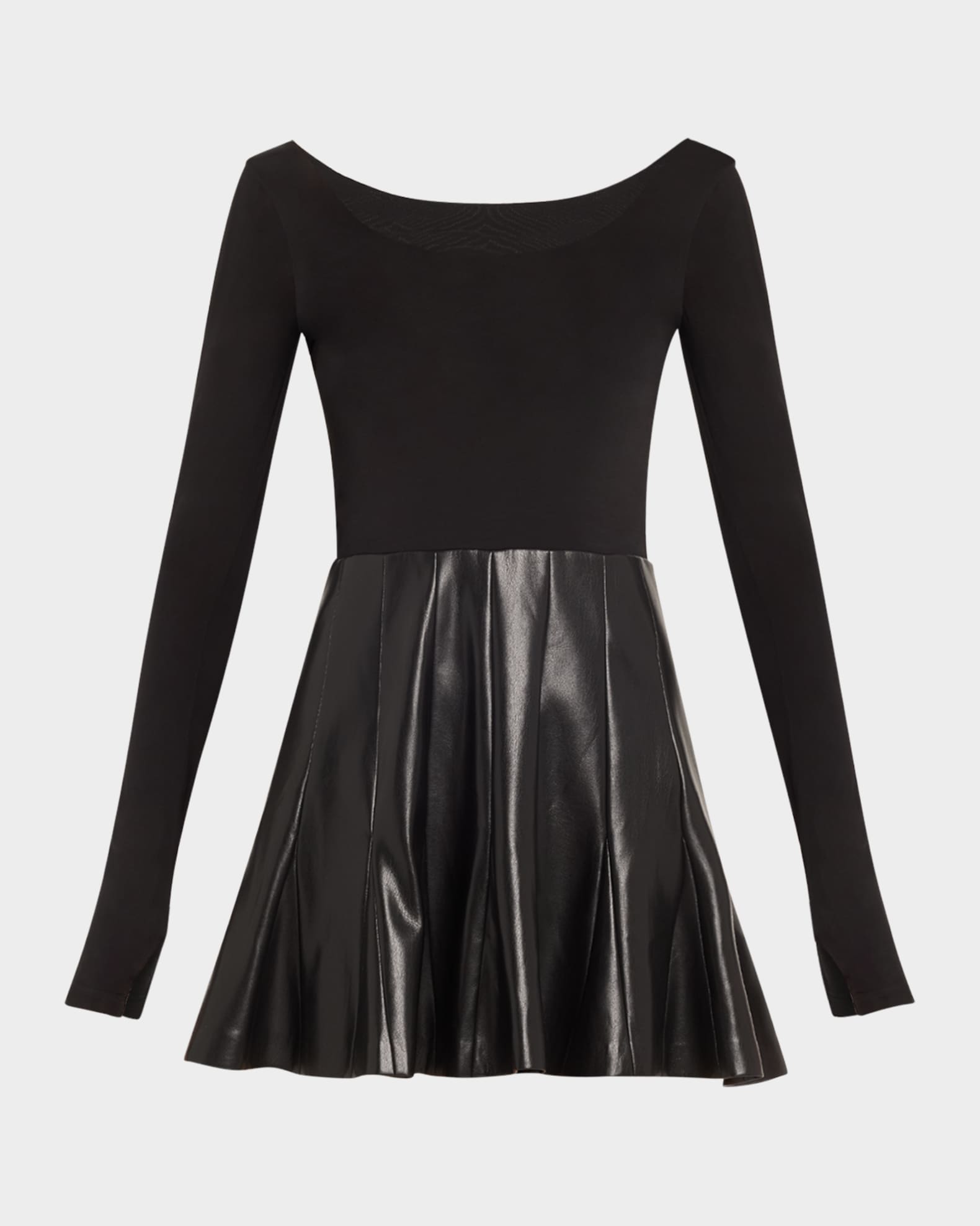 Chara Vegan Leather Long-Sleeve Pleated Mini Dress 0