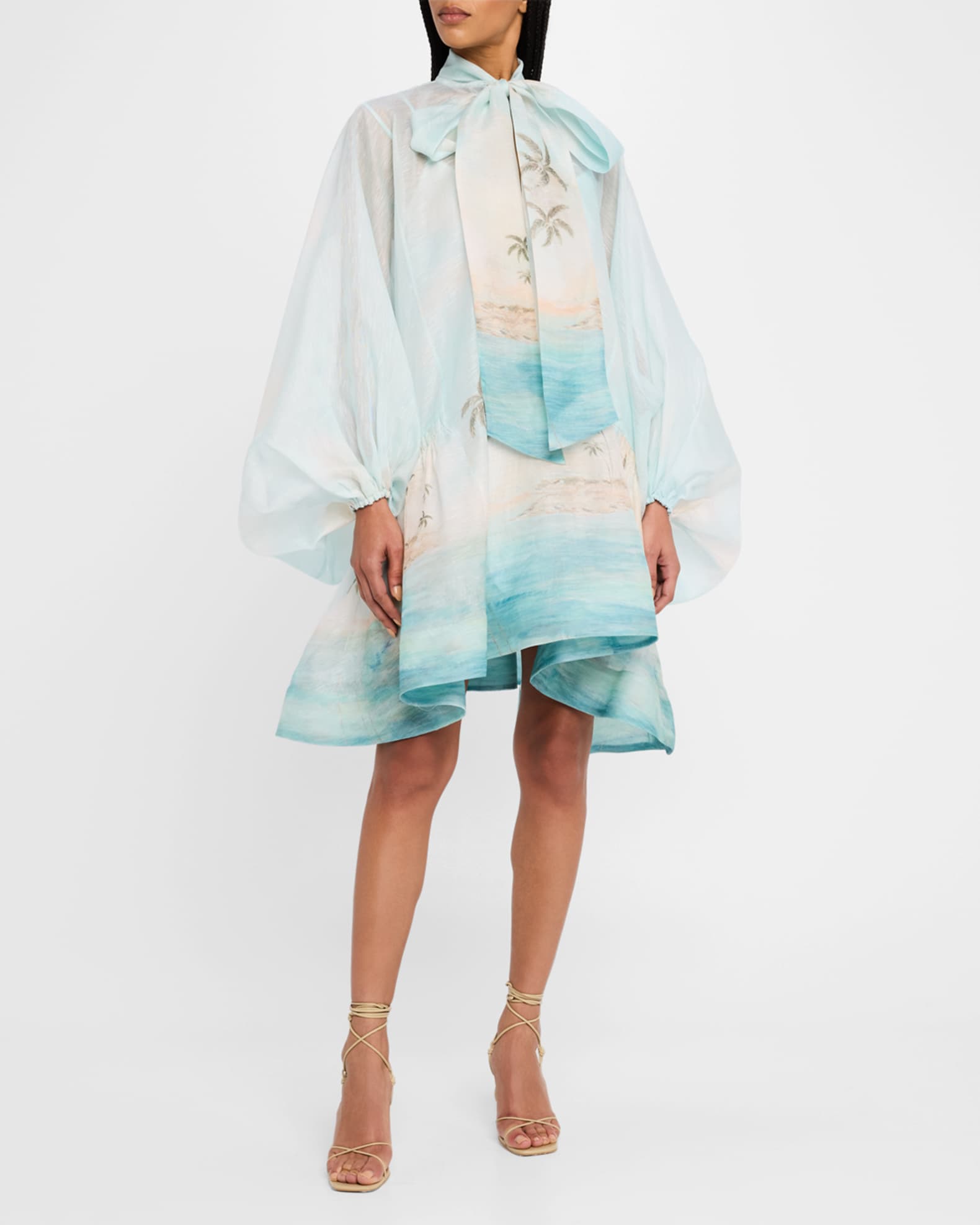 【Zimmermann】ILLUMINATE BILLOW MINI DRESS ビロウ ミニドレス Illuminate Billow Mini Dress Blue Seascape Online | Zimmermann