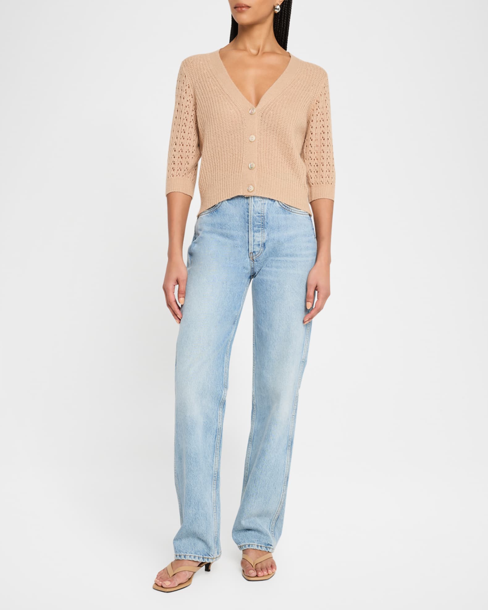 Cashmere-Silk Mixed Stitch Cardigan - Thumbnail 2
