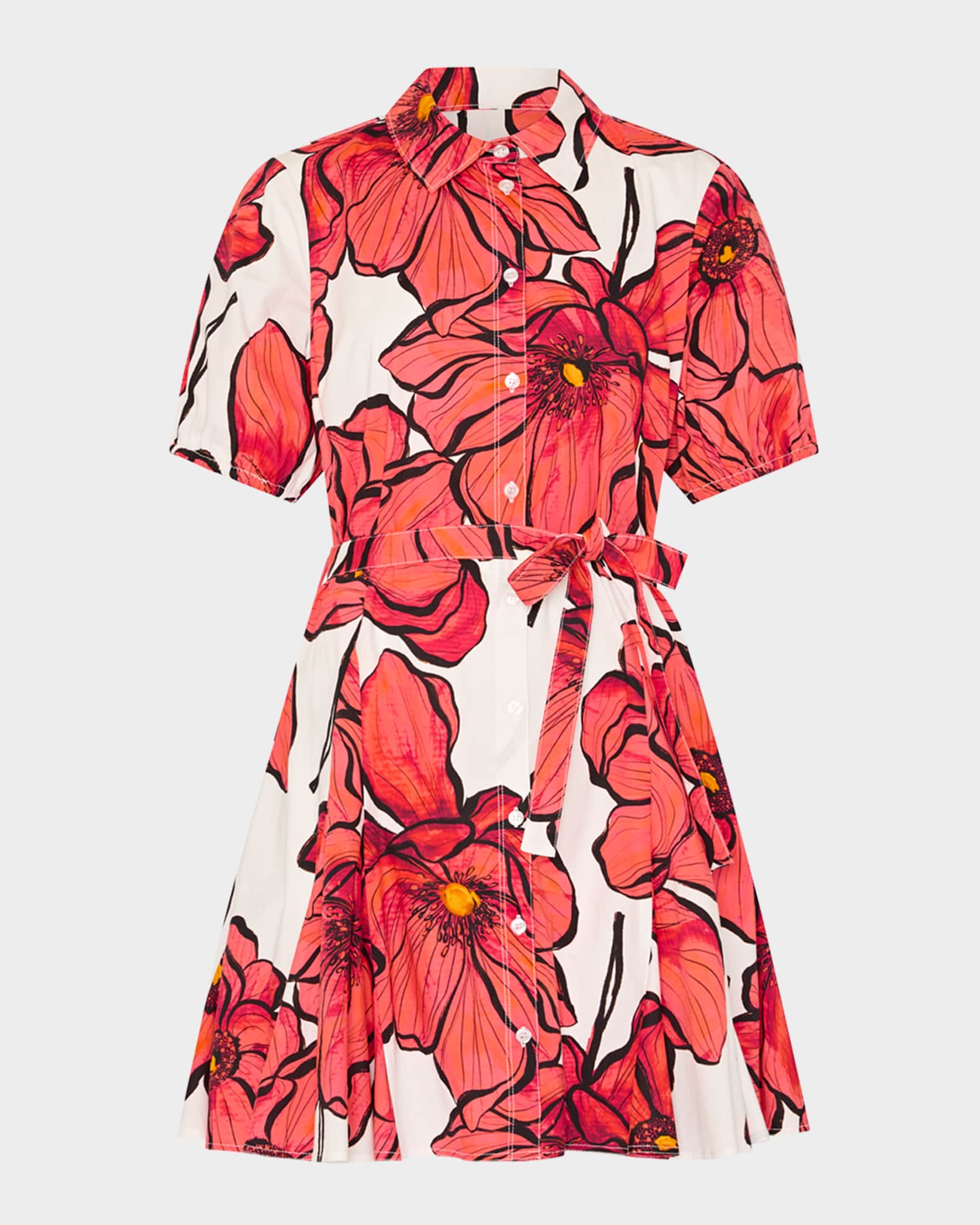 Juni Floral-Print Godet Poplin Mini Dress 0