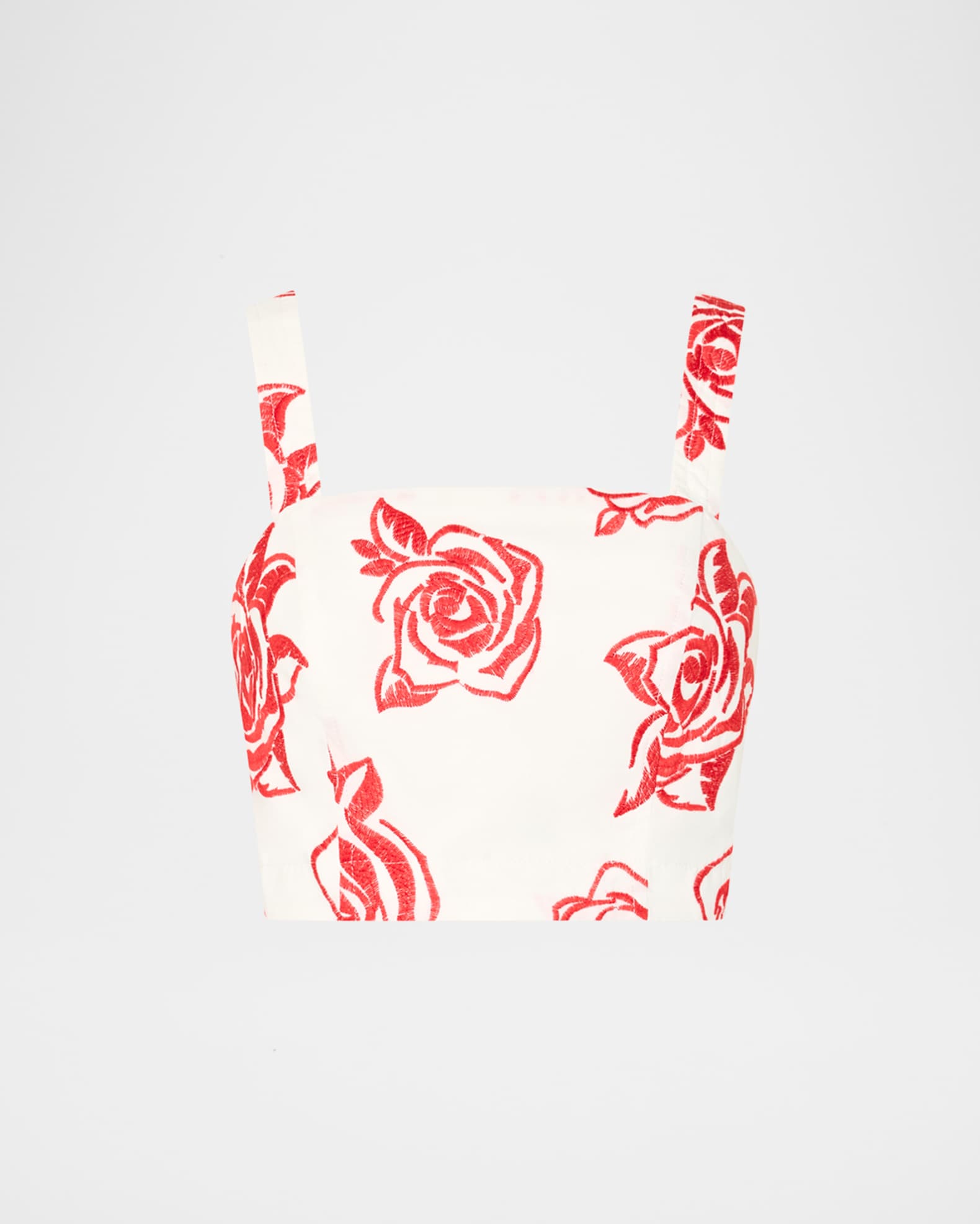 Rose Embroidered Square-Neck Crop Top 0