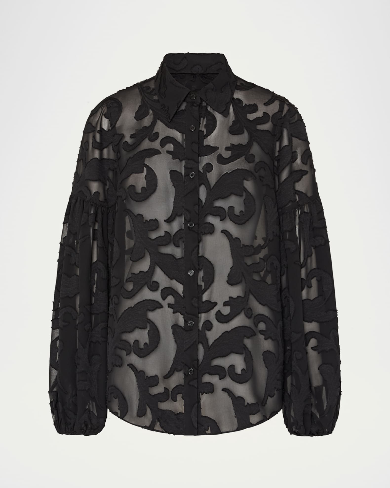 Scroll Burnout Button-Front Blouse 0