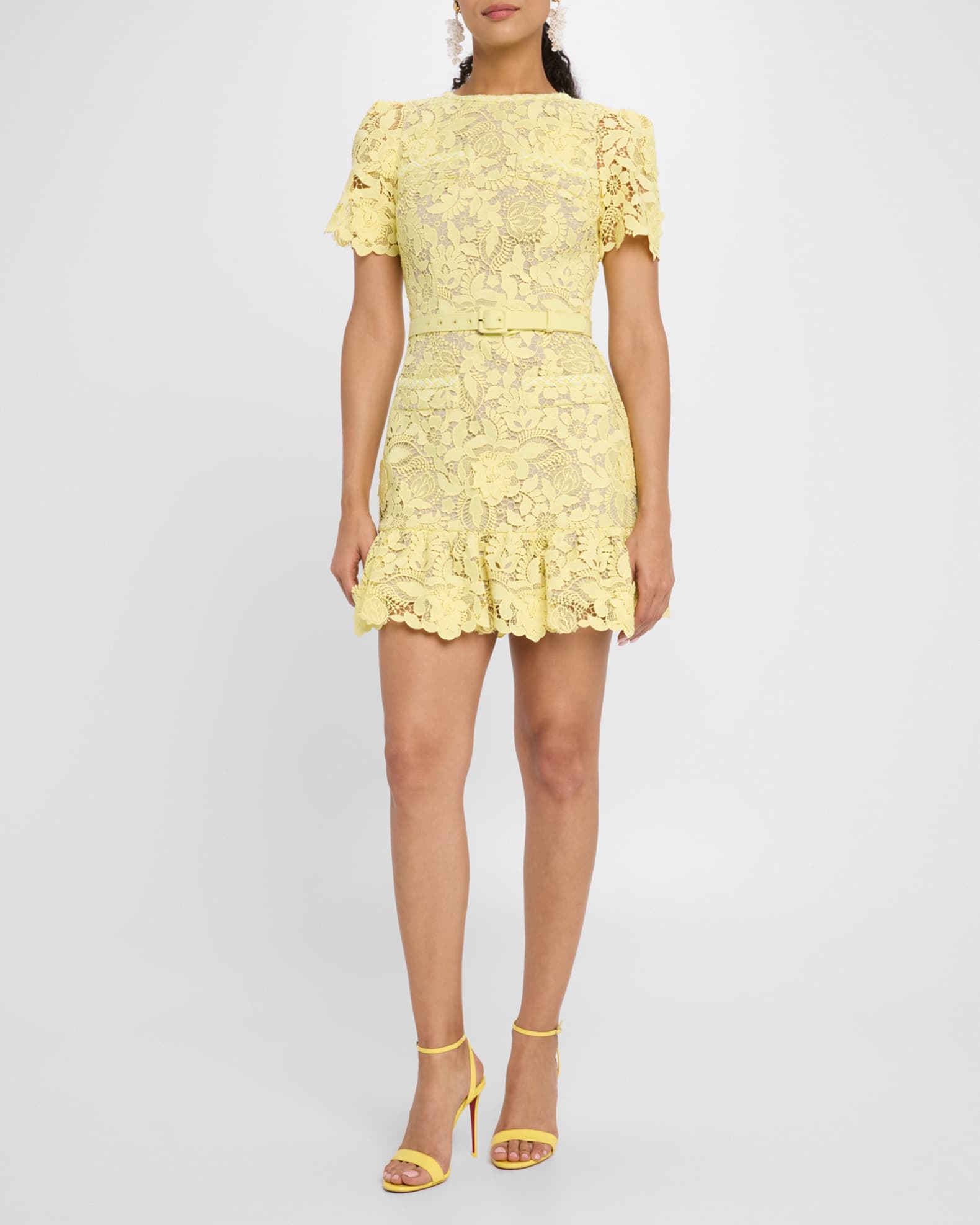 Belted Floral Lace Flounce Mini Dress 1