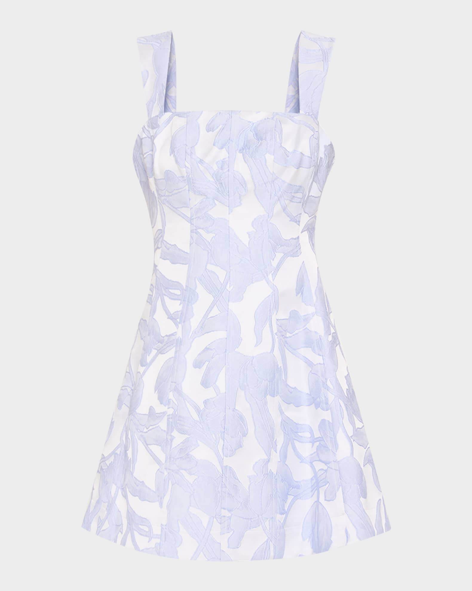 Square-Neck Floral Jacquard Mini Dress 0