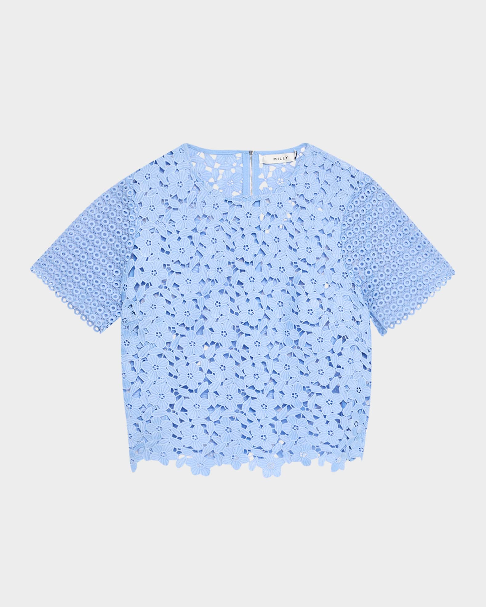 Short-Sleeve Floral & Geometric Lace Top 0