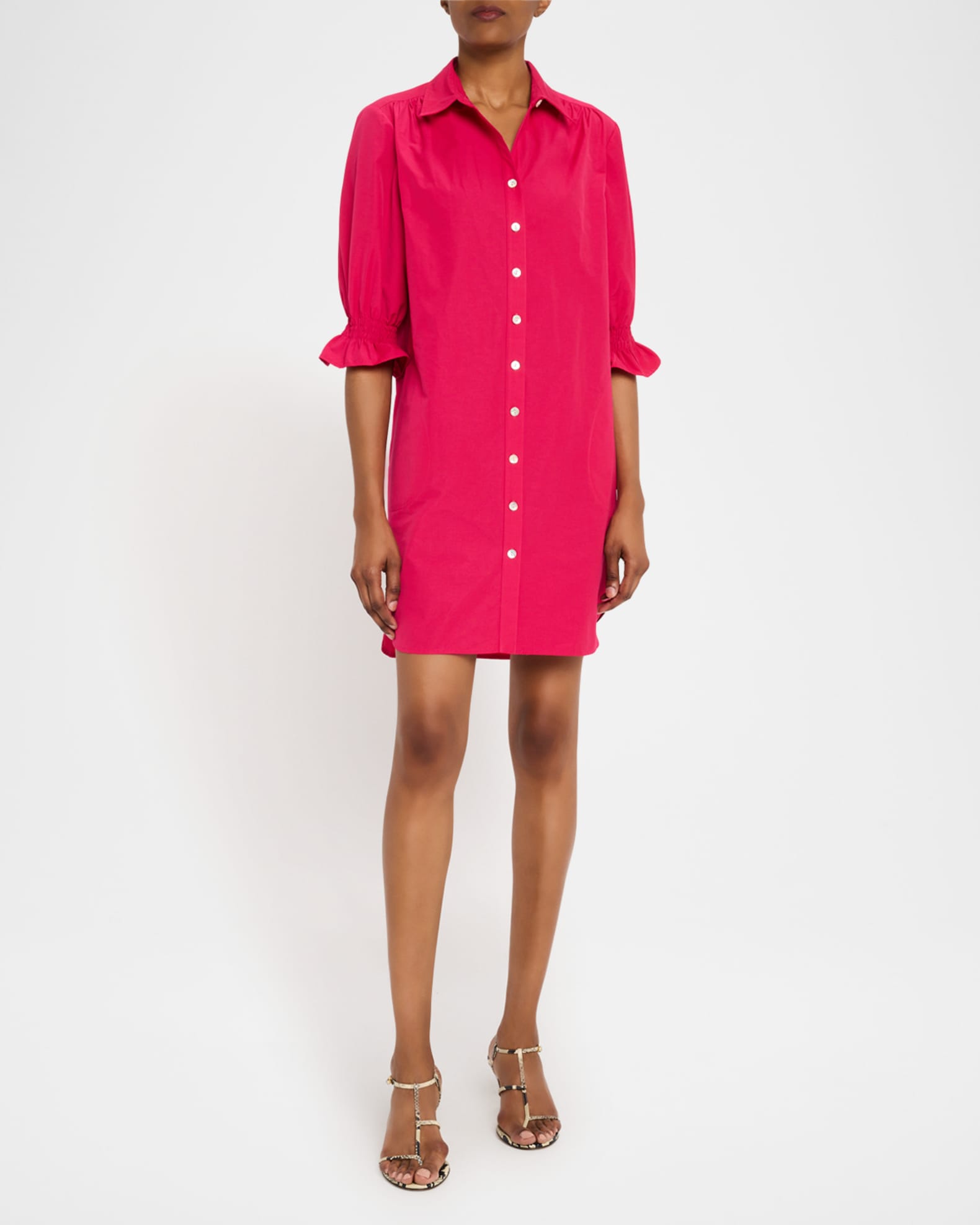 Miller Elbow-Sleeve Techy Taffeta Shirtdress 1