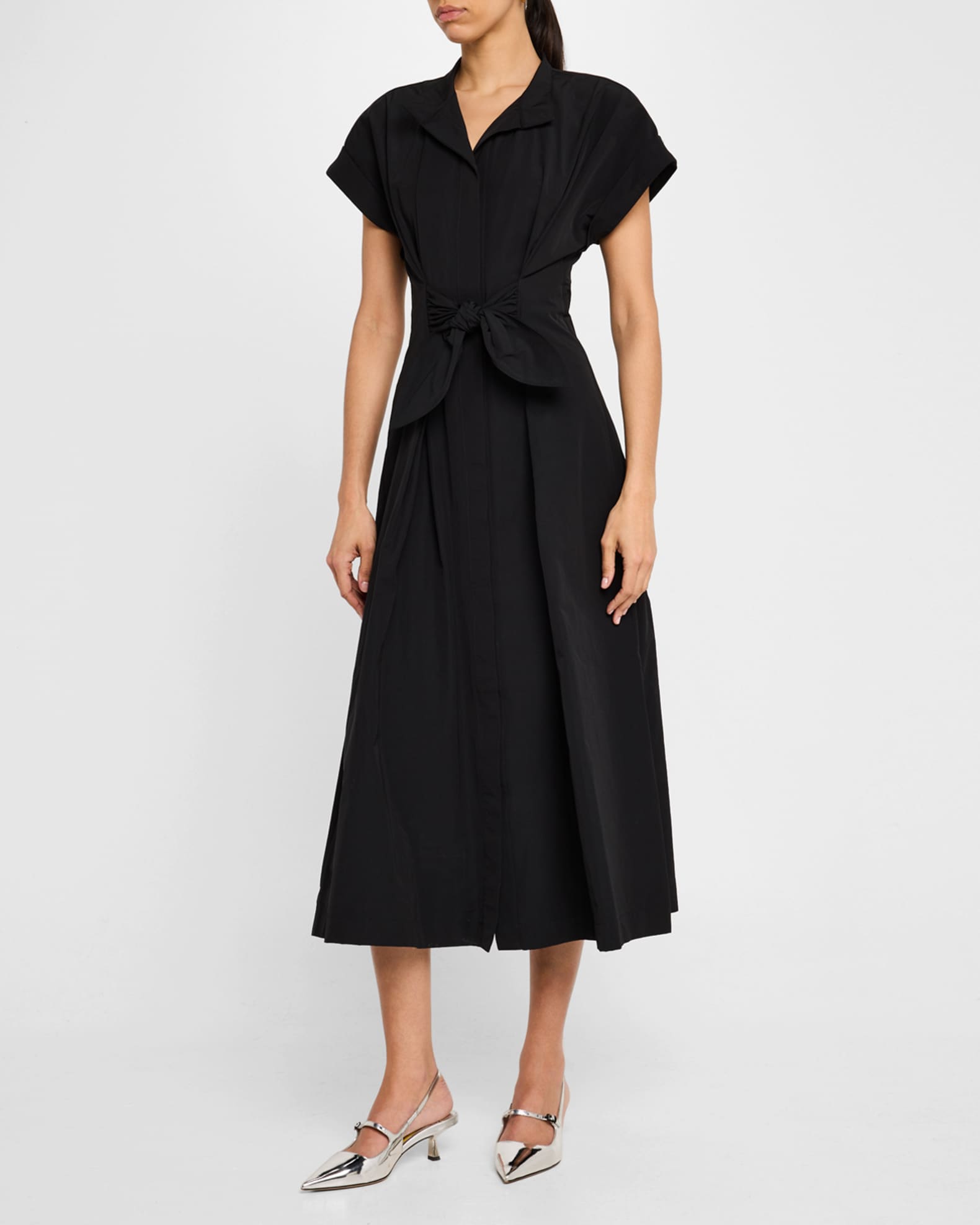 Rocky Tie-Waist Taffeta Midi Shirtdress 1