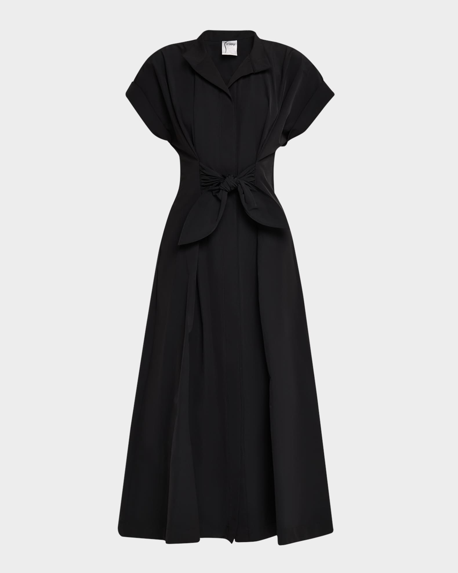 Rocky Tie-Waist Taffeta Midi Shirtdress 0