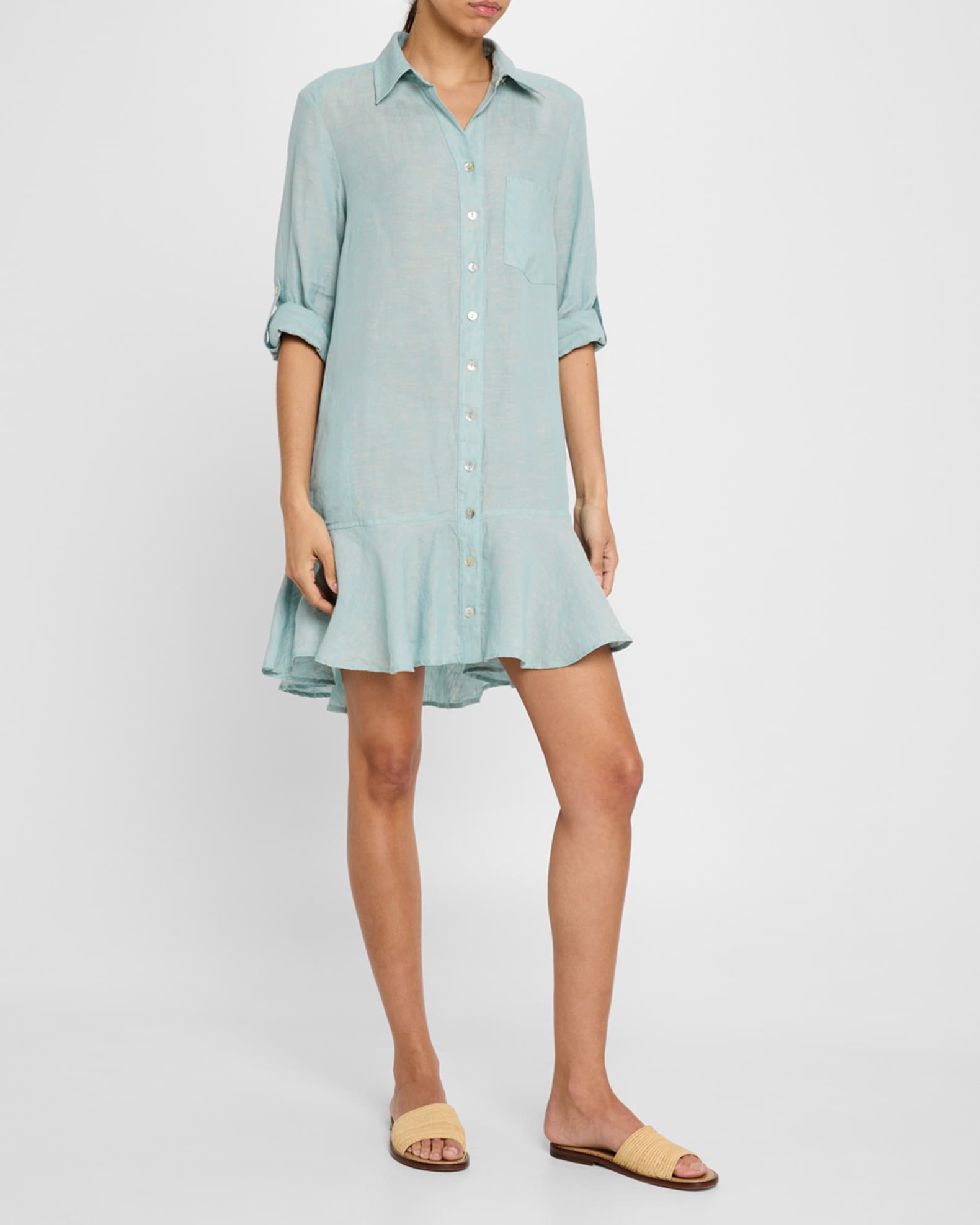 Flounce Linen Chambray Shirtdress 1