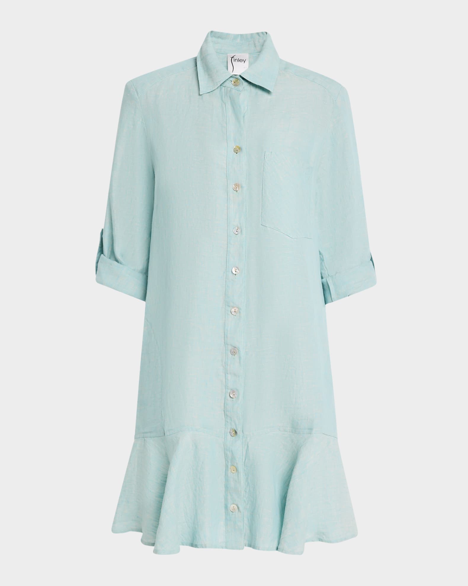 Flounce Linen Chambray Shirtdress 0