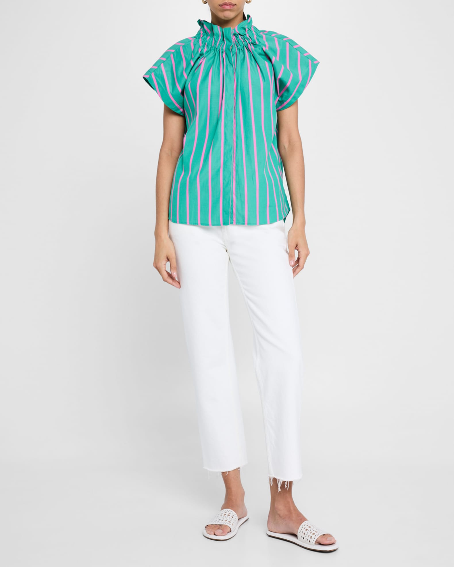 Jenny Striped Ruffle-Trim Cotton Shirt 1