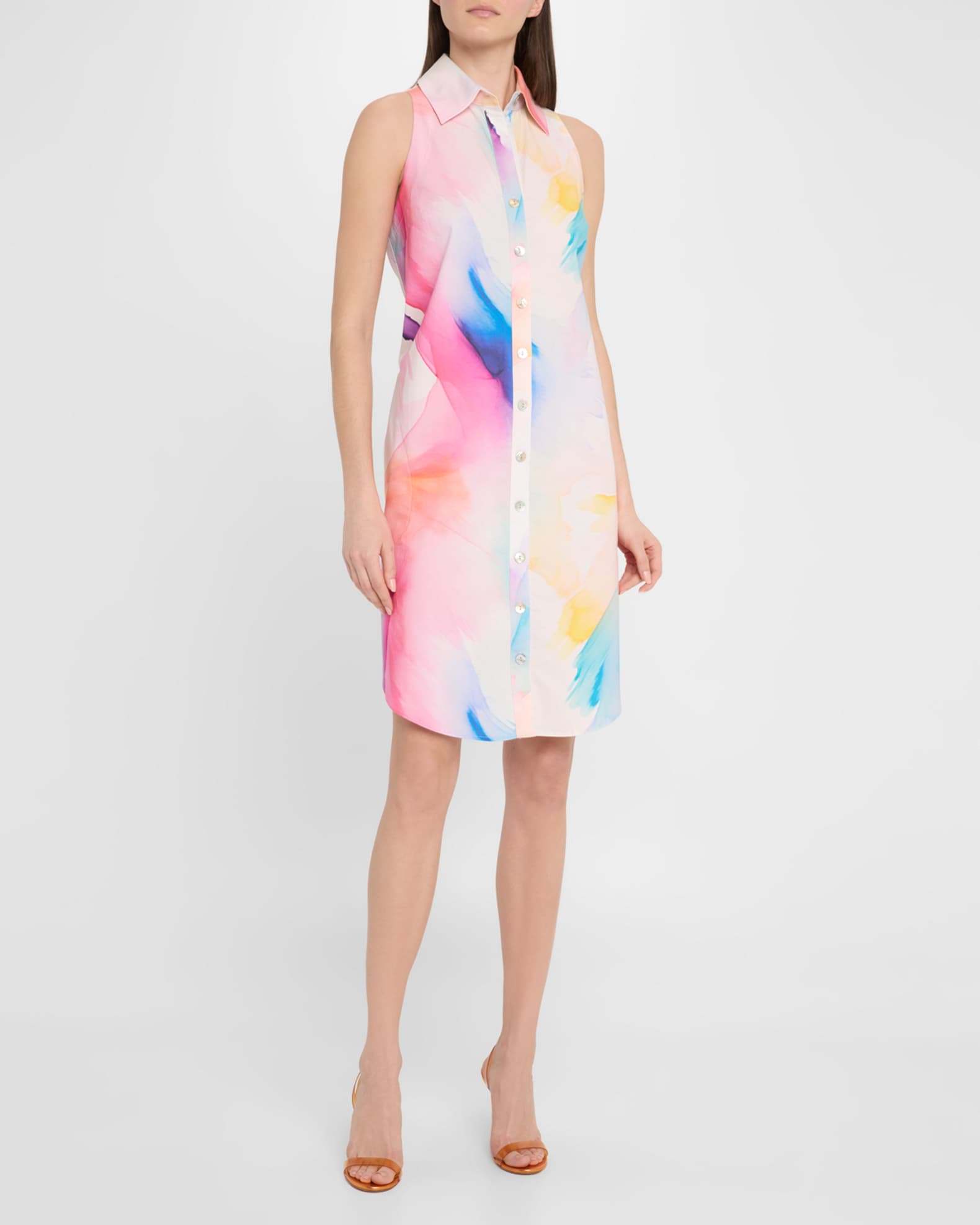 Swing Sleeveless Abstract-Print Shirtdress 1
