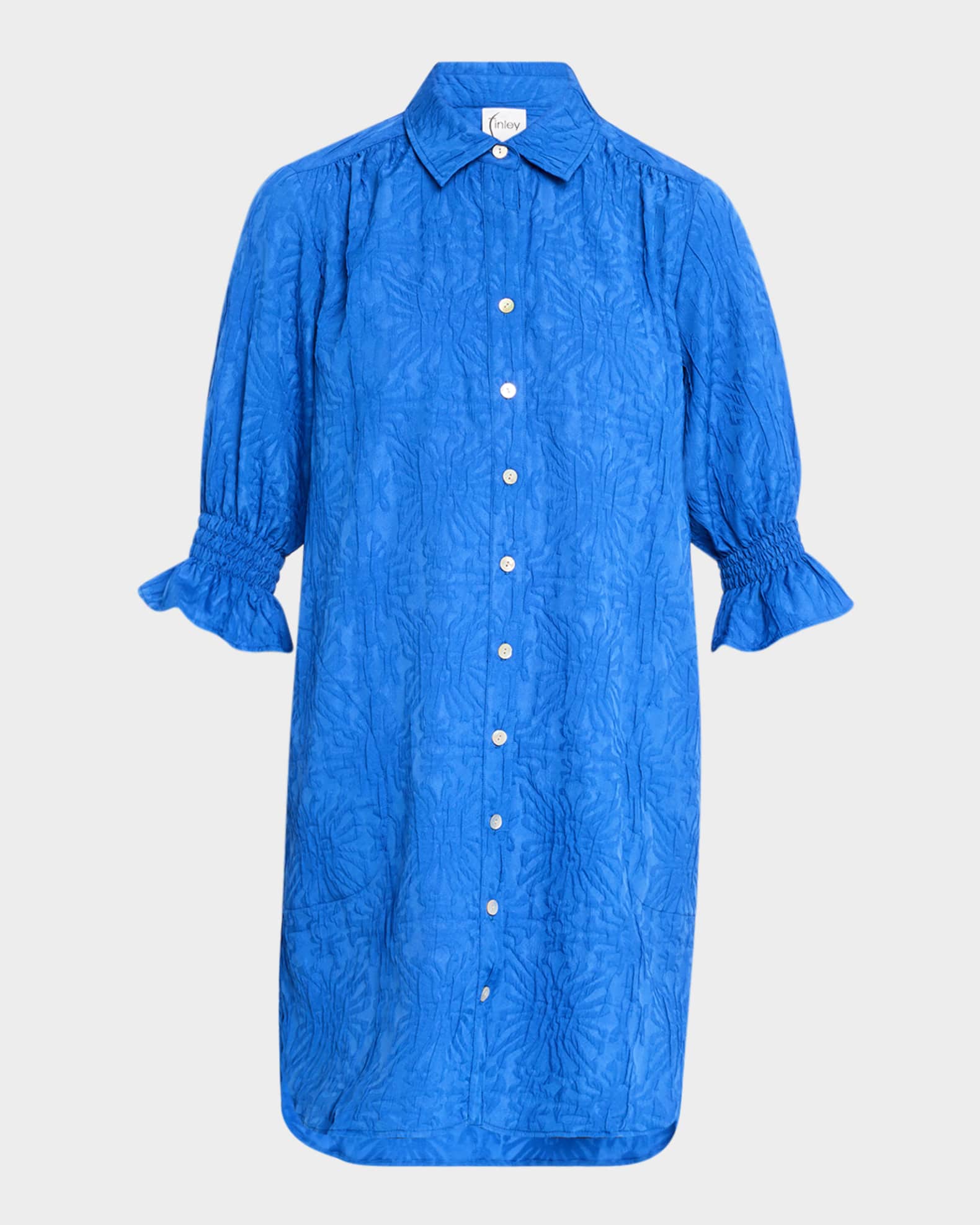 Miller Puff-Sleeve Floral Jacquard Shirtdress 0