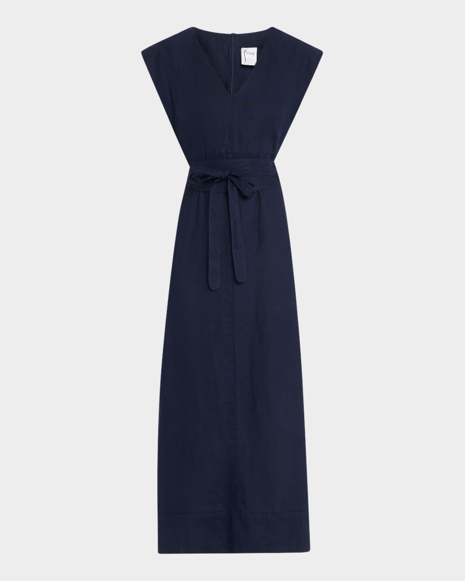 Beverly Tie-Waist Washed Linen Midi Dress 0