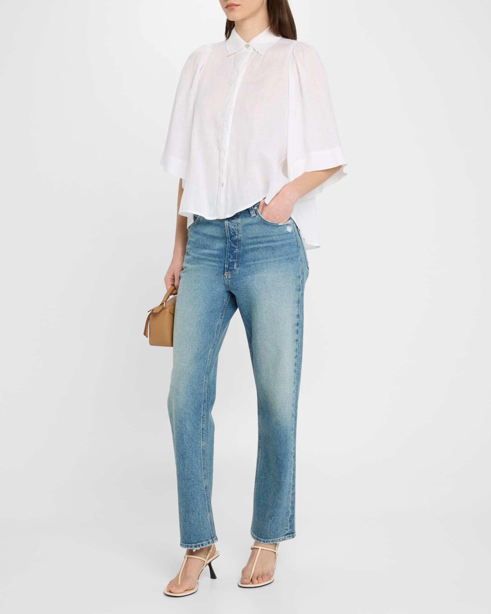 Collin Cape-Sleeve Washed Linen Shirt 1