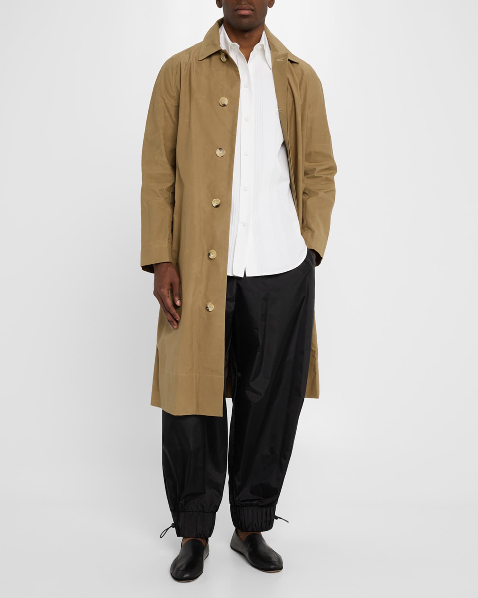Men's Trench Car Coat with Embroidered Daisy  1