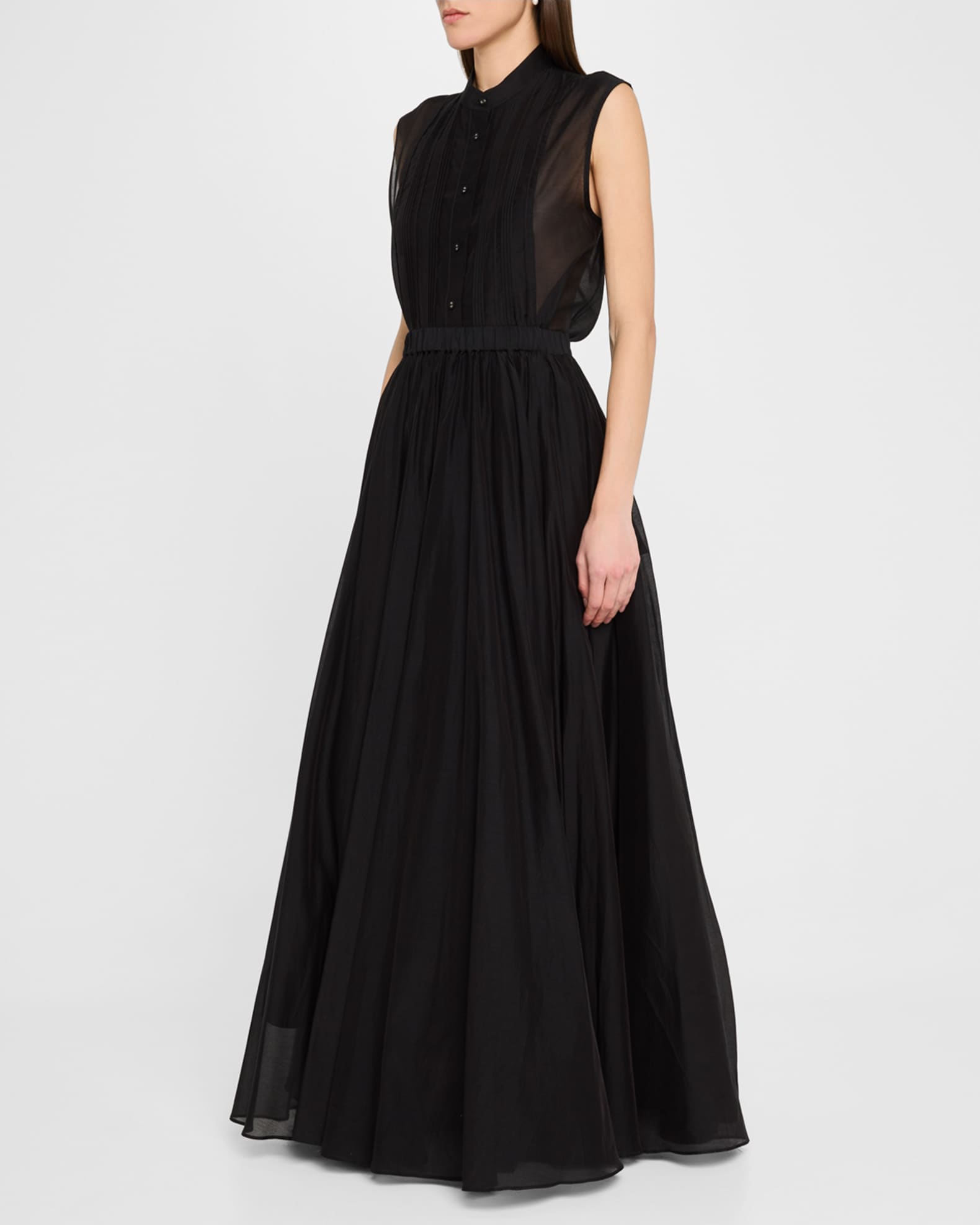 Sleeveless Pintuck Tuxedo Shirt 1