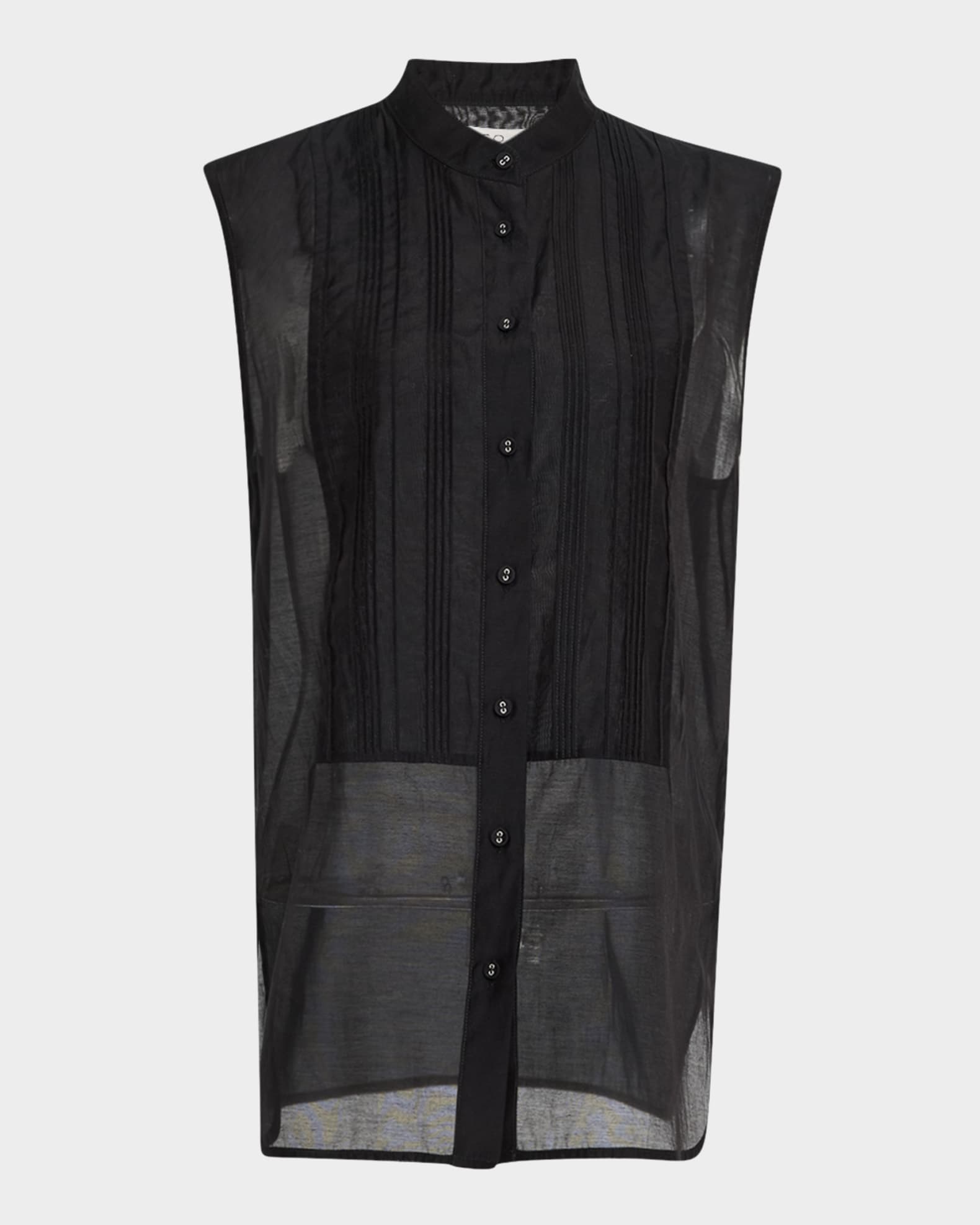 Sleeveless Pintuck Tuxedo Shirt 0